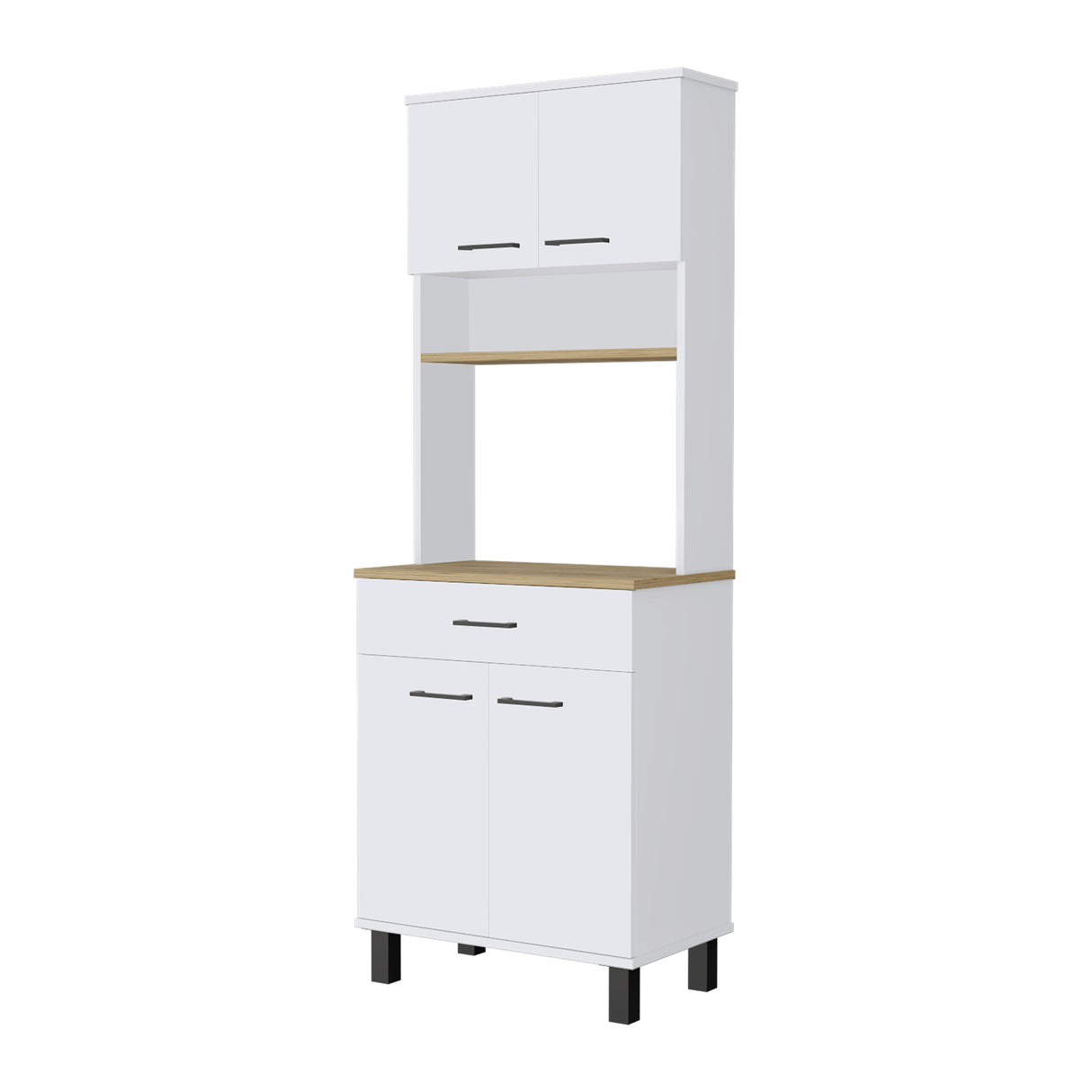 Alacena Z60 Blanco y Macadamia 58x160cm con Un Cajón y con Cuatro Puertas - ALACENAS Y MUEBLES MICROONDAS | Bylmo