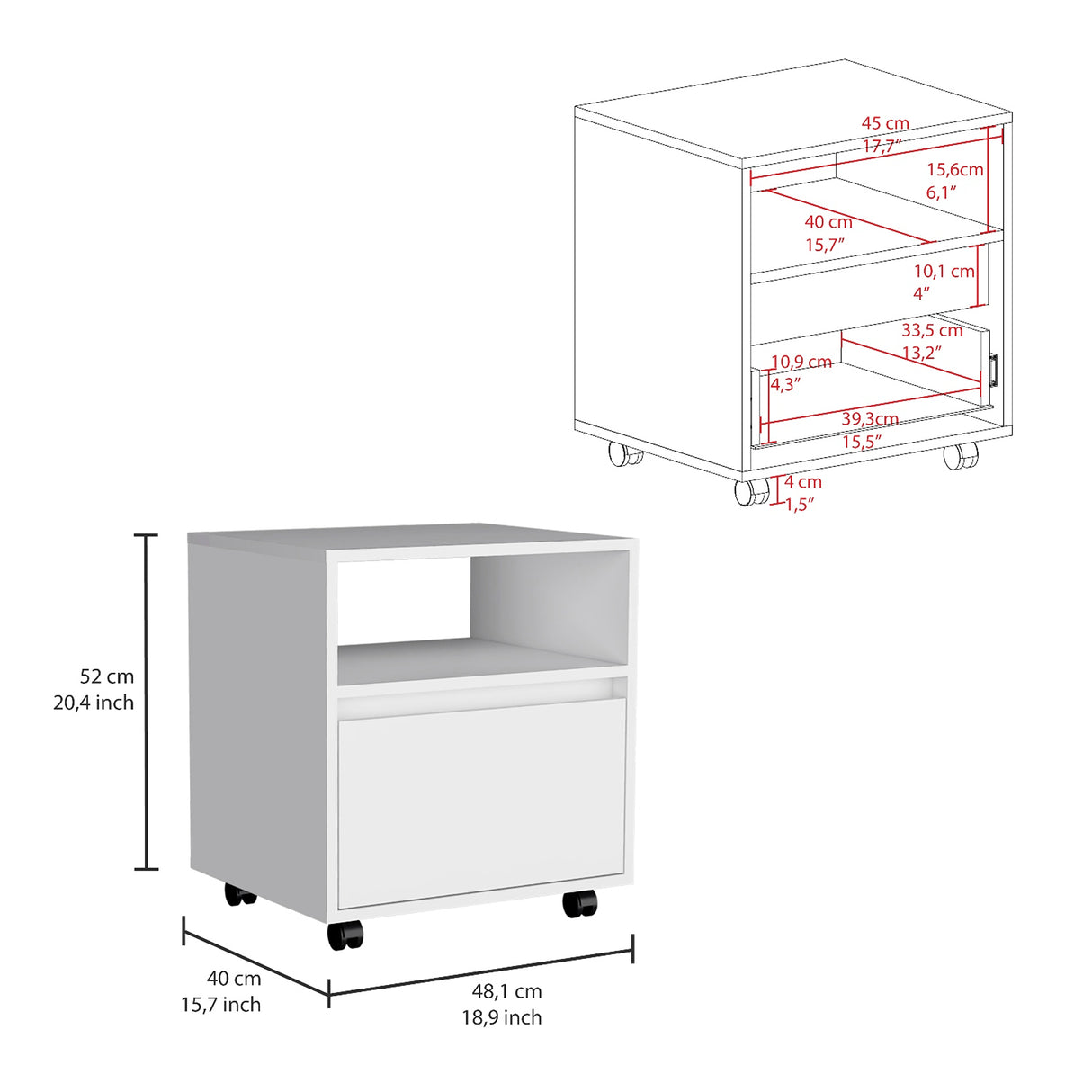 Mesa de Noche Blanco 48x52cm con Un Cajón y con Un Compartimiento - MESAS DE NOCHE | Bylmo