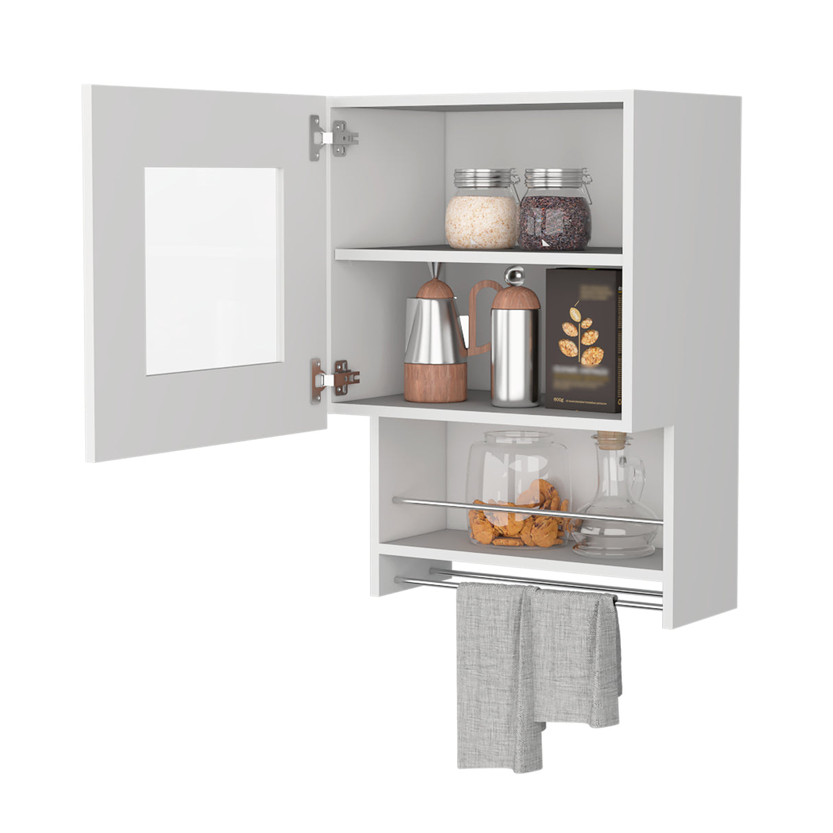 Mueble Superior de Cocina Blanco 50x73cm con Una Puerta con Locero y con Puertas Traslúcidas - BARRAS Y MUEBLES AUXILIARES | Bylmo