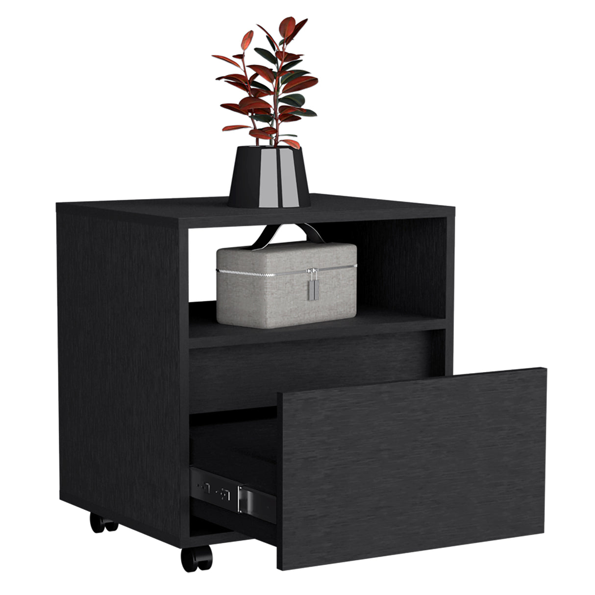 Mesa de Noche Wengue 48.1x52cm con Un Cajon con Un Compartimiento y con Ruedas - MESAS DE NOCHE | Bylmo