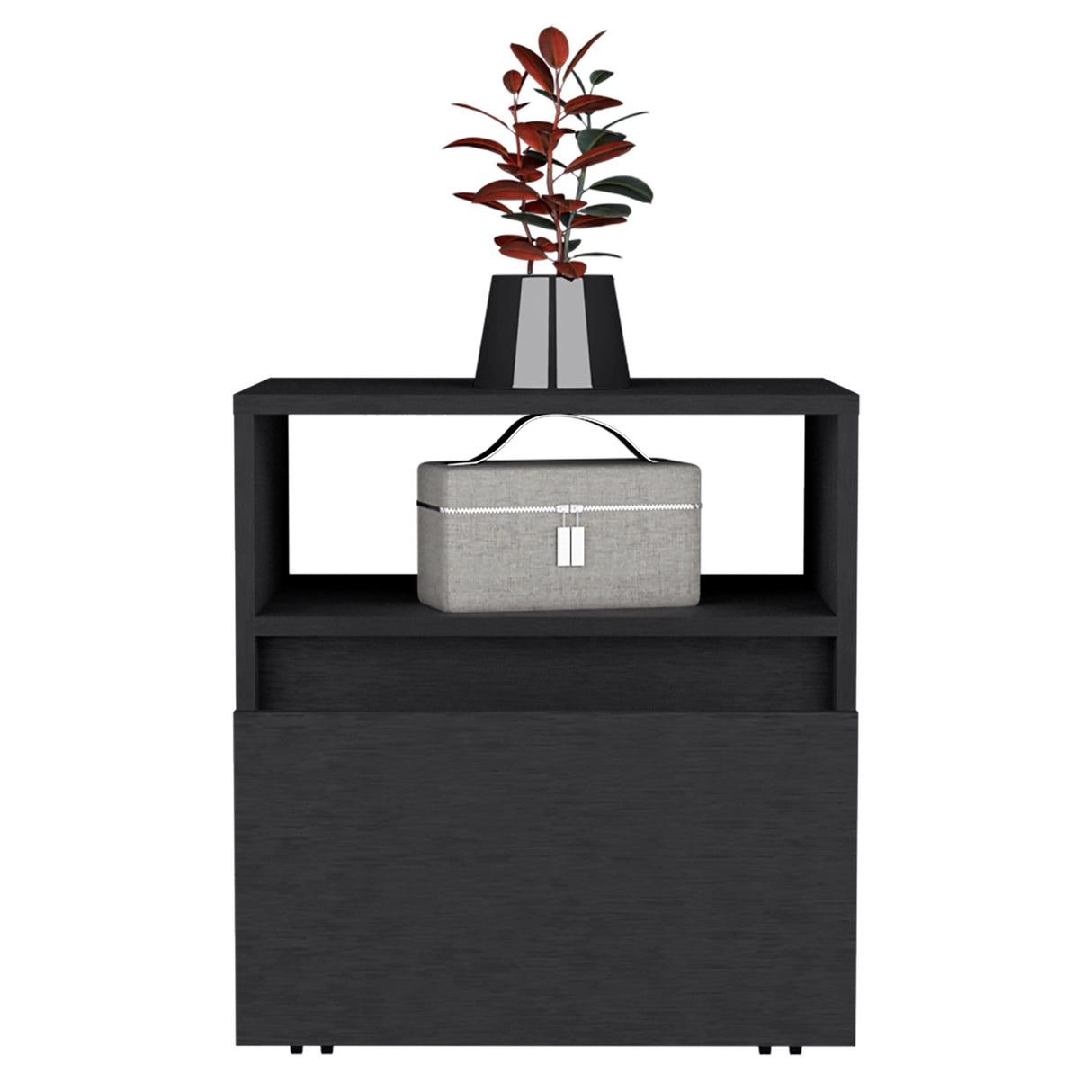 Mesa de Noche Wengue 48.1x52cm con Un Cajon con Un Compartimiento y con Ruedas - MESAS DE NOCHE | Bylmo