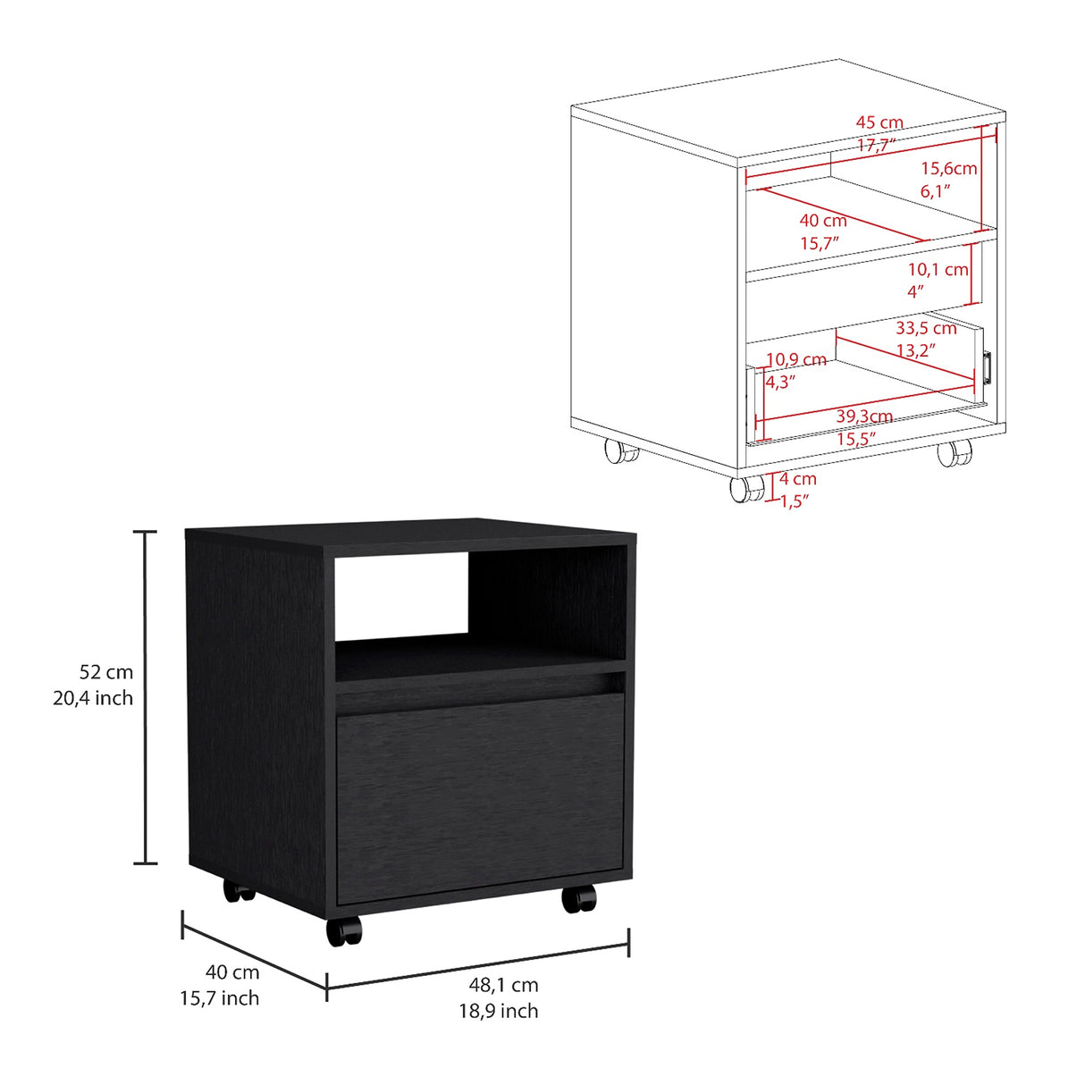 Mesa de Noche Wengue 48.1x52cm con Un Cajon con Un Compartimiento y con Ruedas - MESAS DE NOCHE | Bylmo