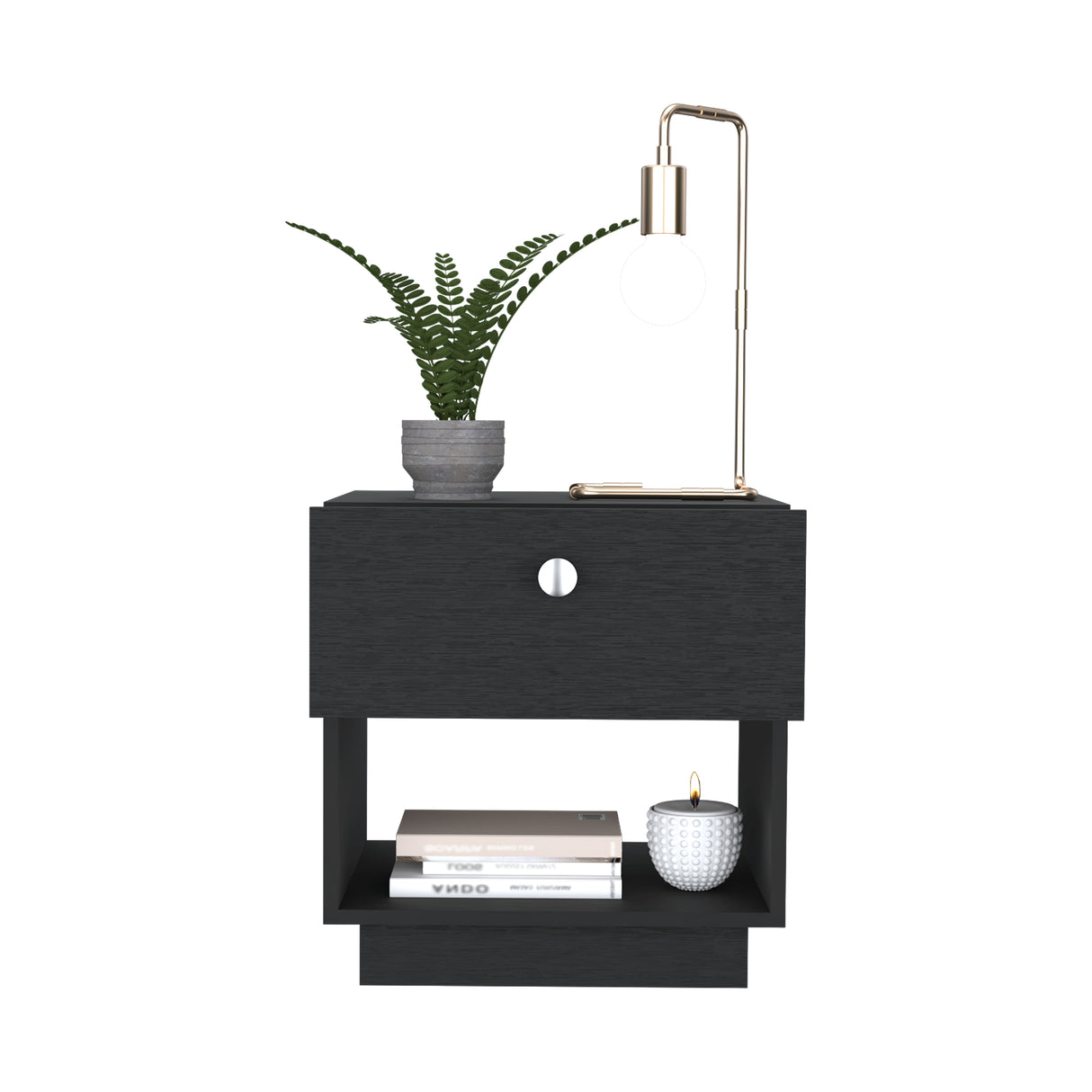 Mesa de Noche Wengue 47x50cm con Un Cajon y con Un Compartimiento - MESAS DE NOCHE | Bylmo