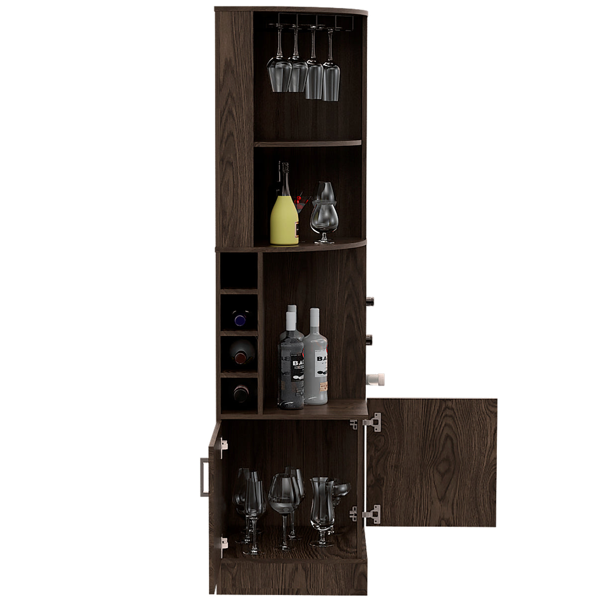 Bar Esquinero Syrah Coñac 46.9x180.6cm con Tres Compartimientos y Ocho Portabotellas - BARES | Bylmo