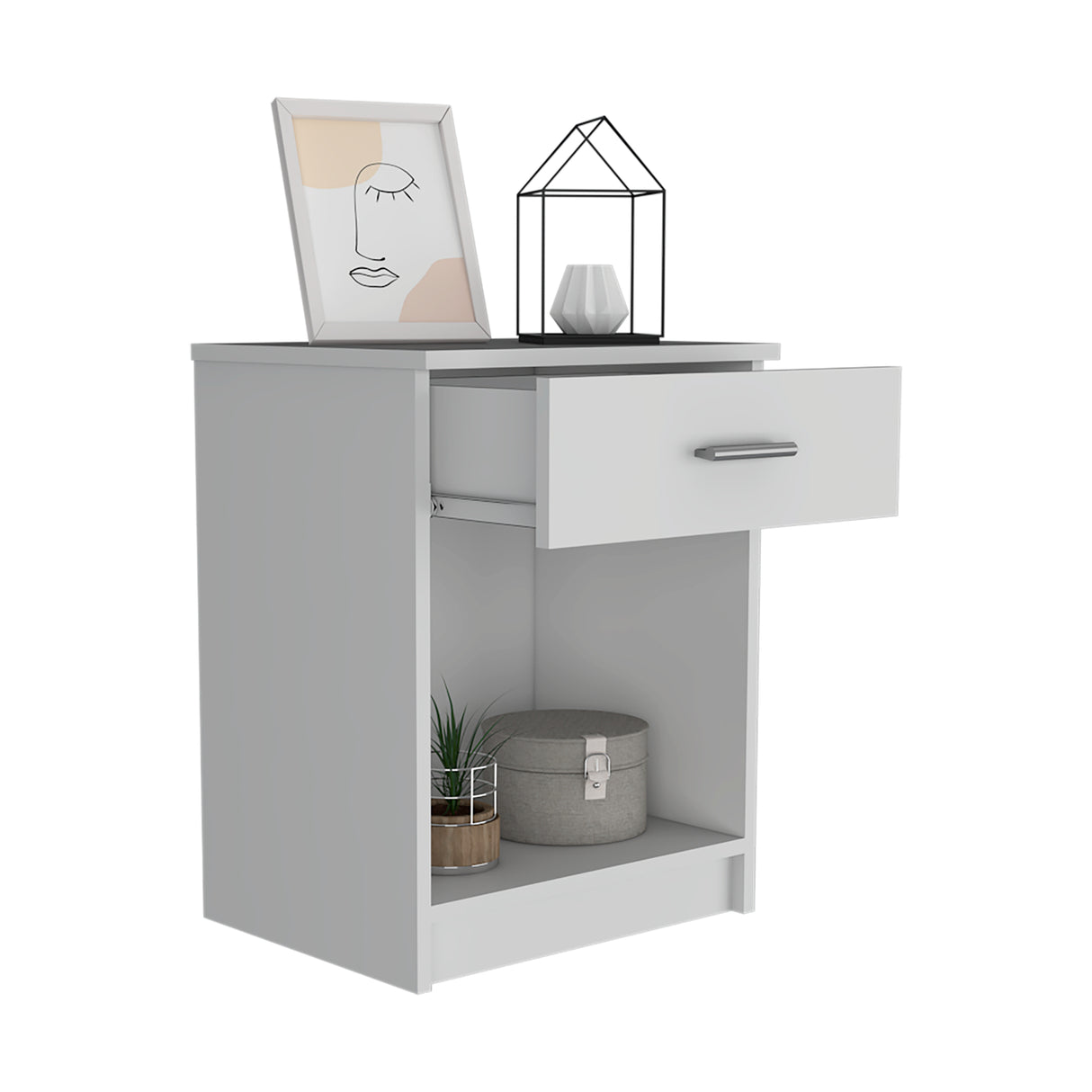 Mesa de Noche Eco Blanco 42.4x55.2cm con Un Cajón y con Un Compartimiento - MESAS DE NOCHE | Bylmo