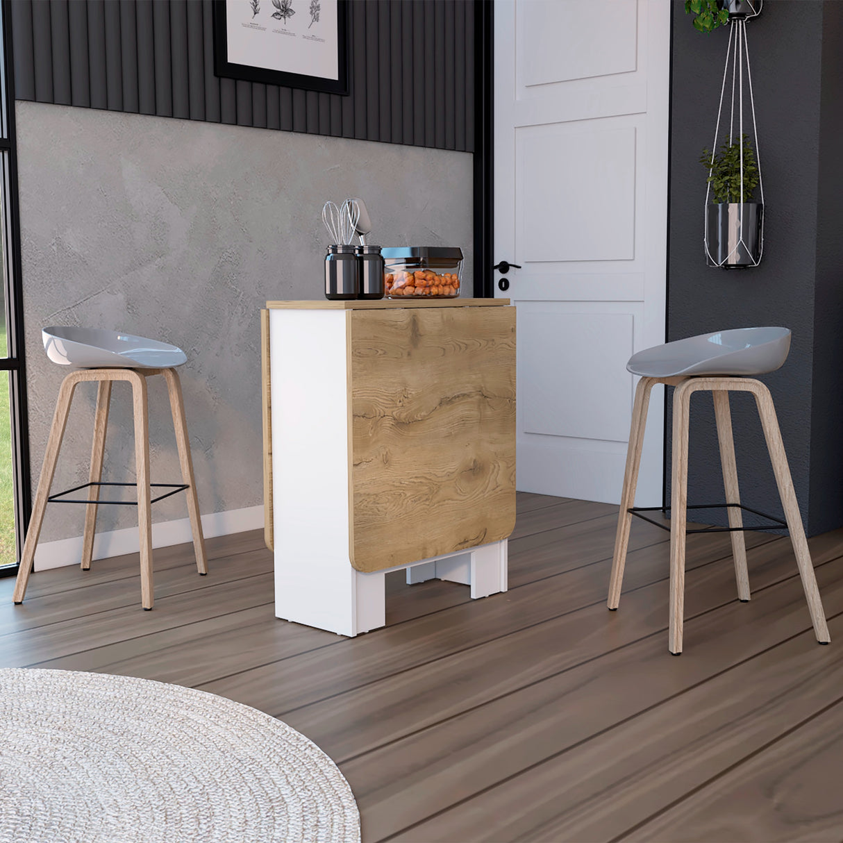 Mesa Auxiliar de Cocina Gateleg Blanco y Macadamia 60x78.6cm Plegable de Seis Puestos sin Sillas - MESAS AUXILIARES | Bylmo