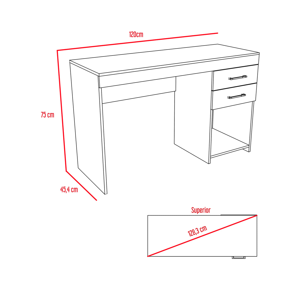 Escritorio Ibare Duna 120 cm con Dos Cajones y Entrepaños - Escritorios | Bylmo
