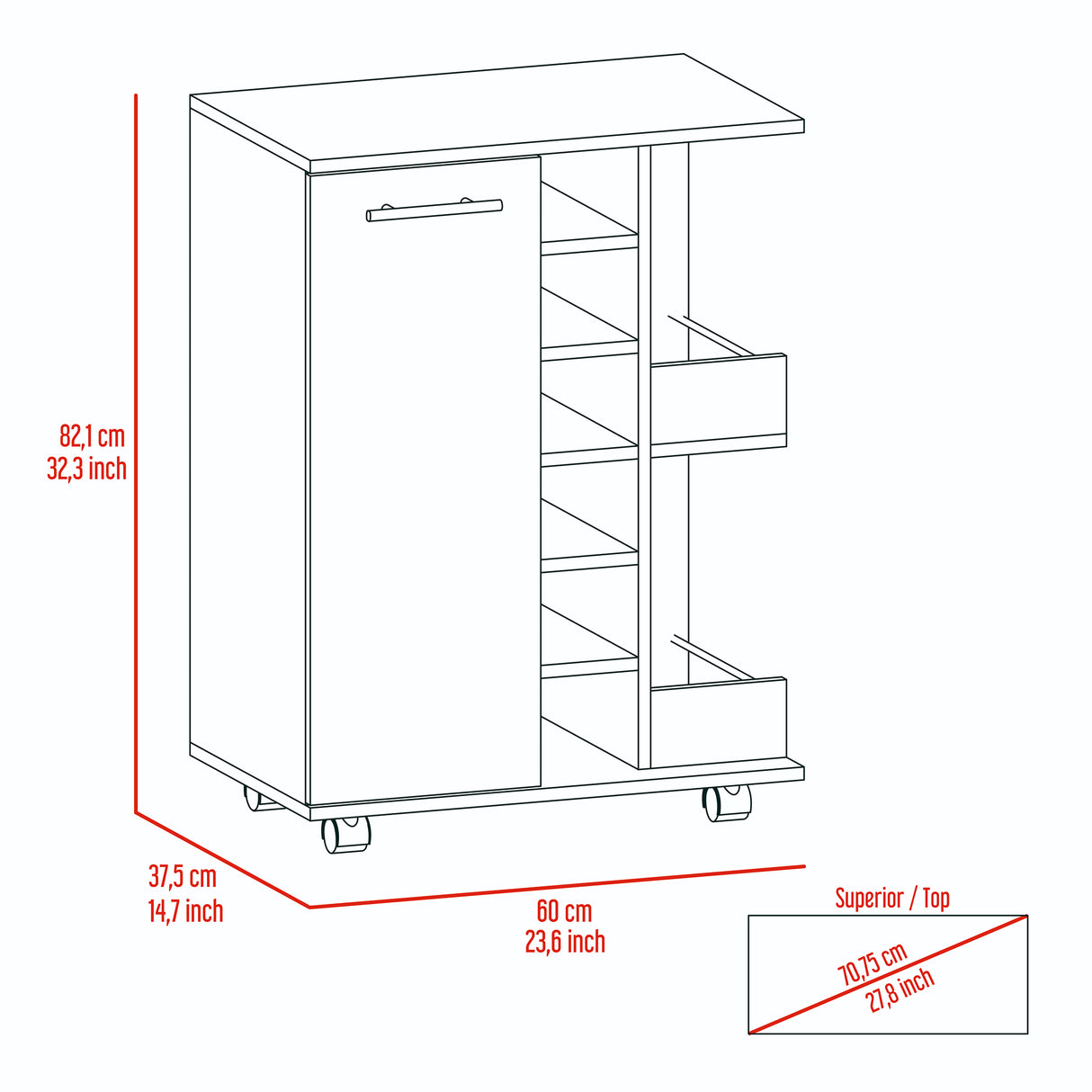 Bar Andorra Bellota 60x82cm con Un Cajón y con Seis Portabotellas - Bares | Bylmo
