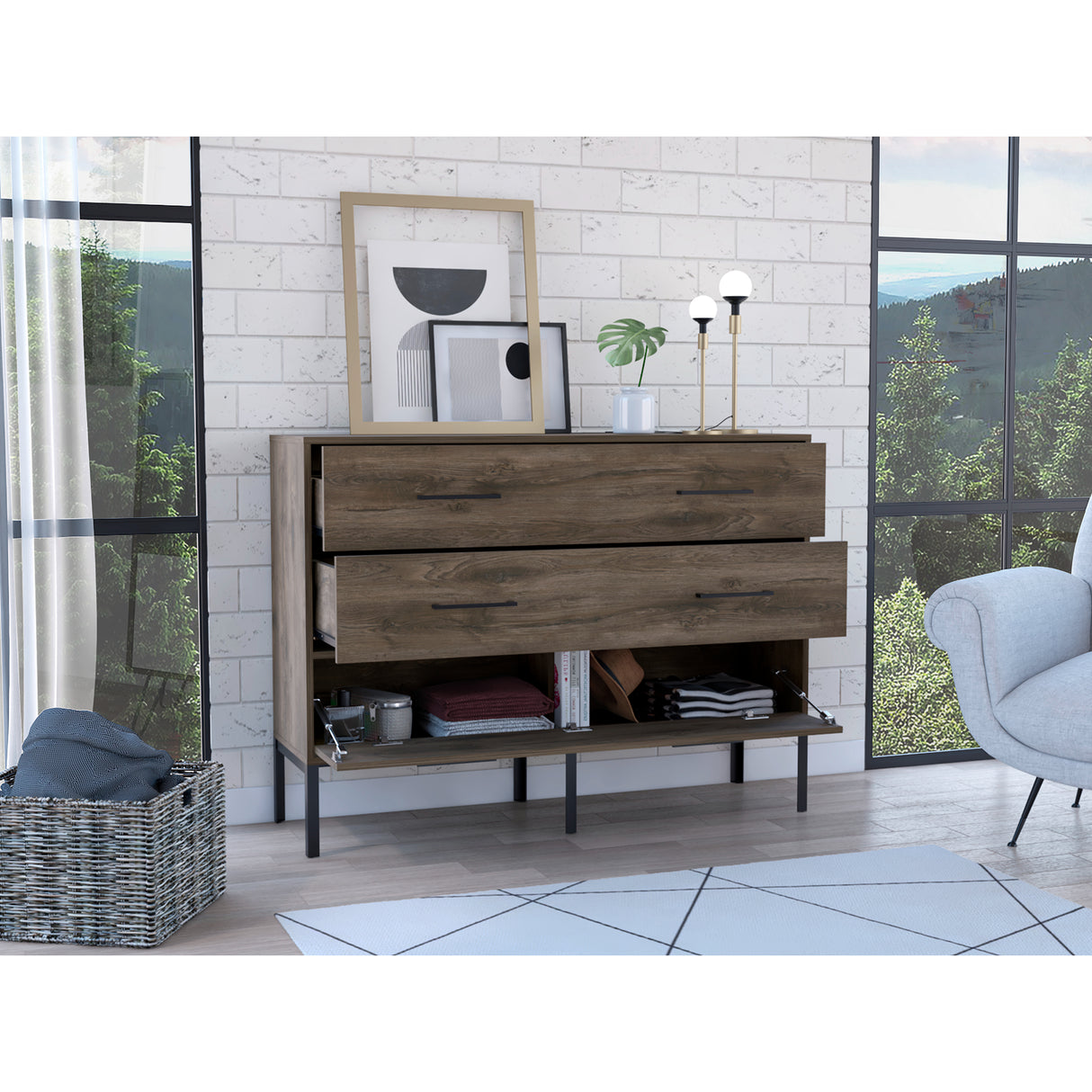 Cómoda Doble Soho S Bellota 120 cm con Dos Cajones y Una Puerta - Cajoneras y Comodas | Bylmo