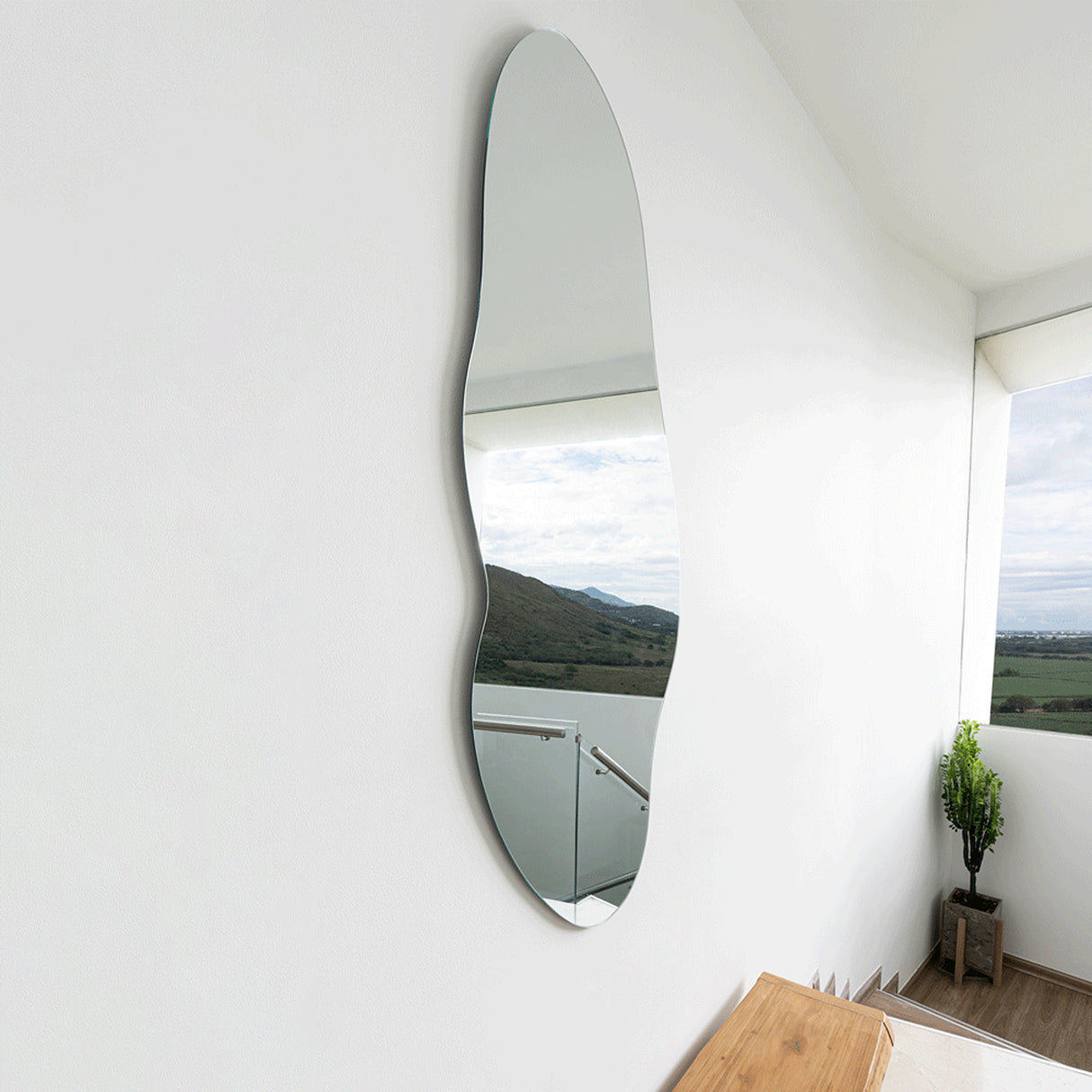 Espejo de Pared Blue Plateado 150x60cm Asimetrico sin Marco - Espejos Decorativos | Bylmo