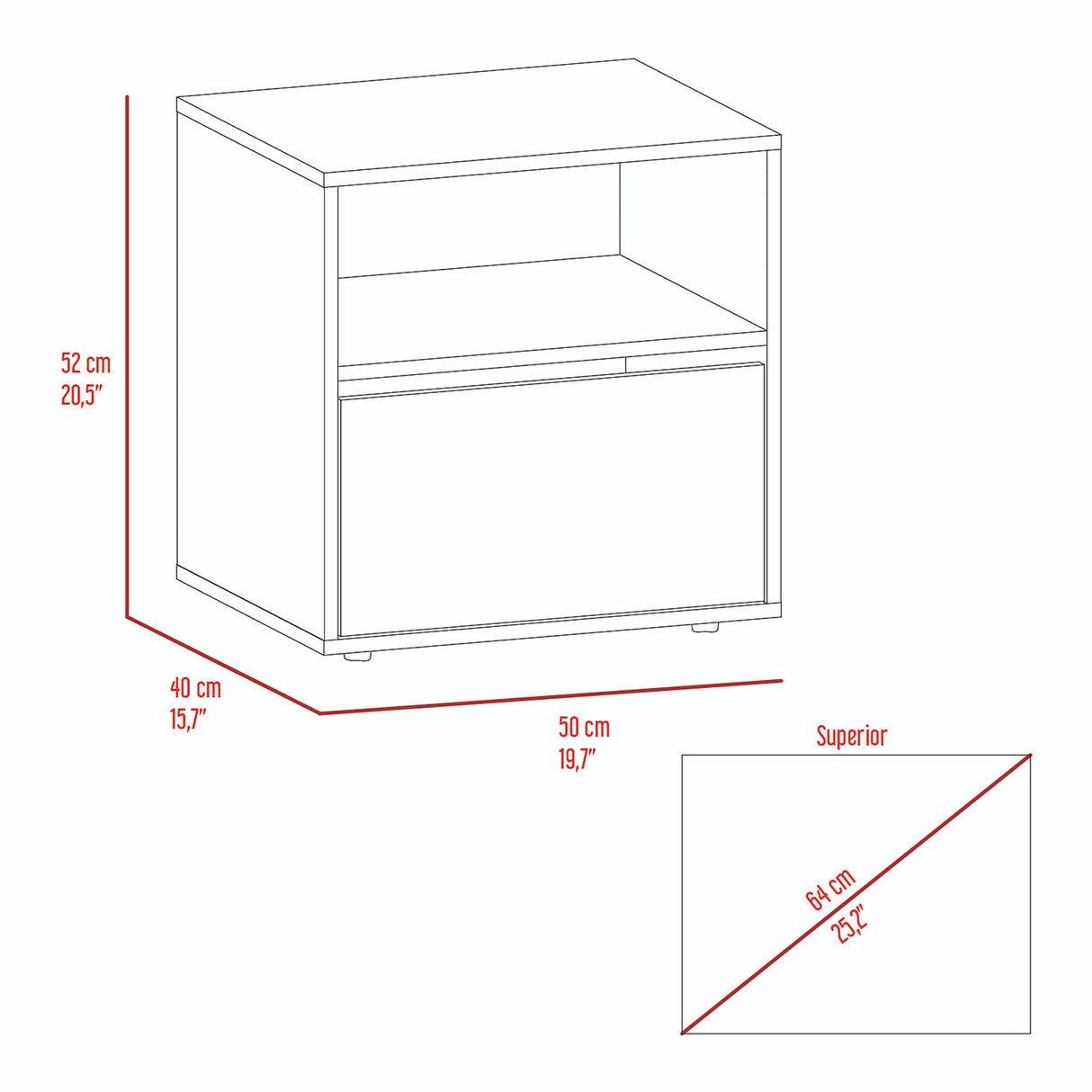 Mesa de Noche Galanto Plomo 50 cm con Una Puerta Abatible y Entrepaño - Mesas de Noche | Bylmo