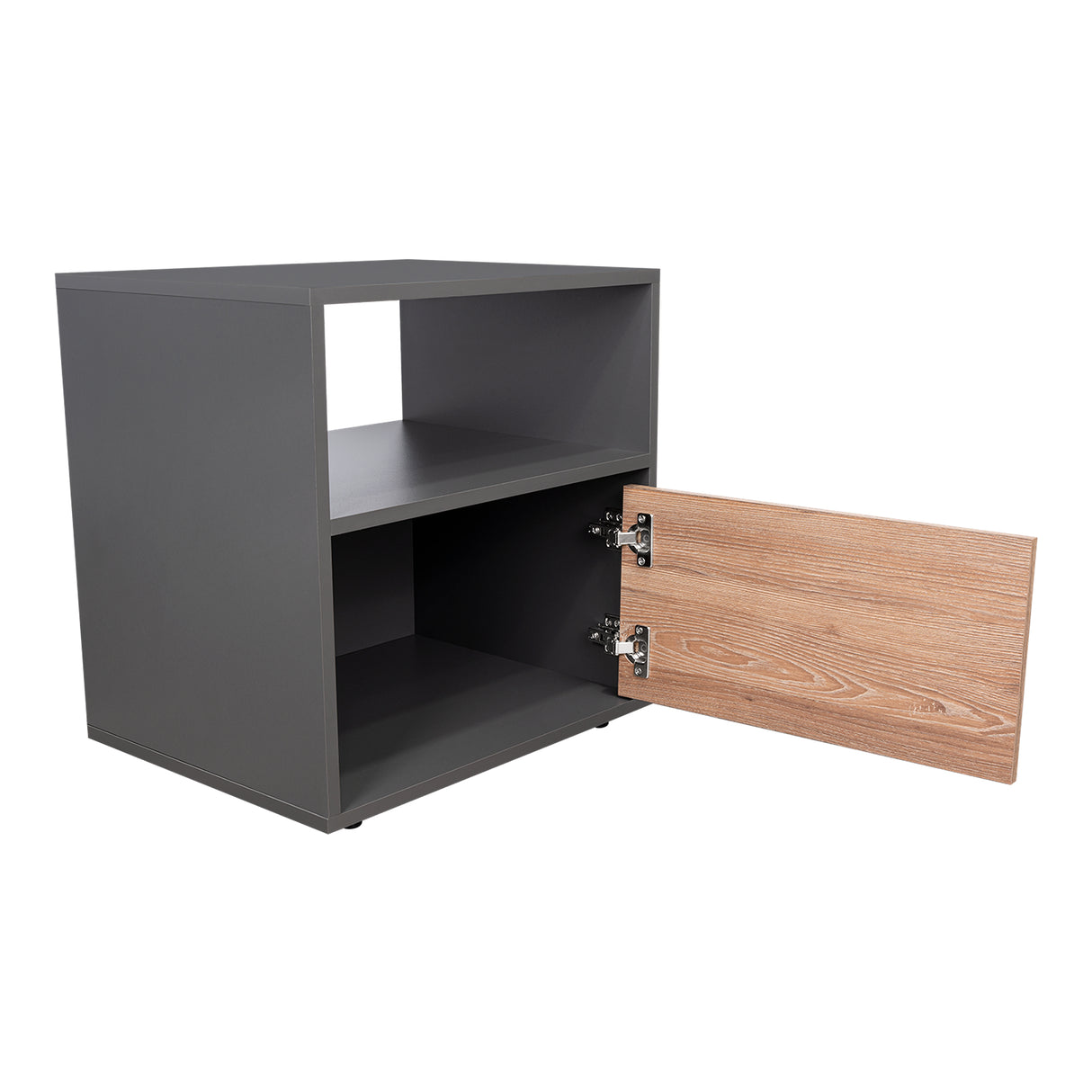 Mesa de Noche Galanto Plomo 50 cm con Una Puerta Abatible y Entrepaño - Mesas de Noche | Bylmo