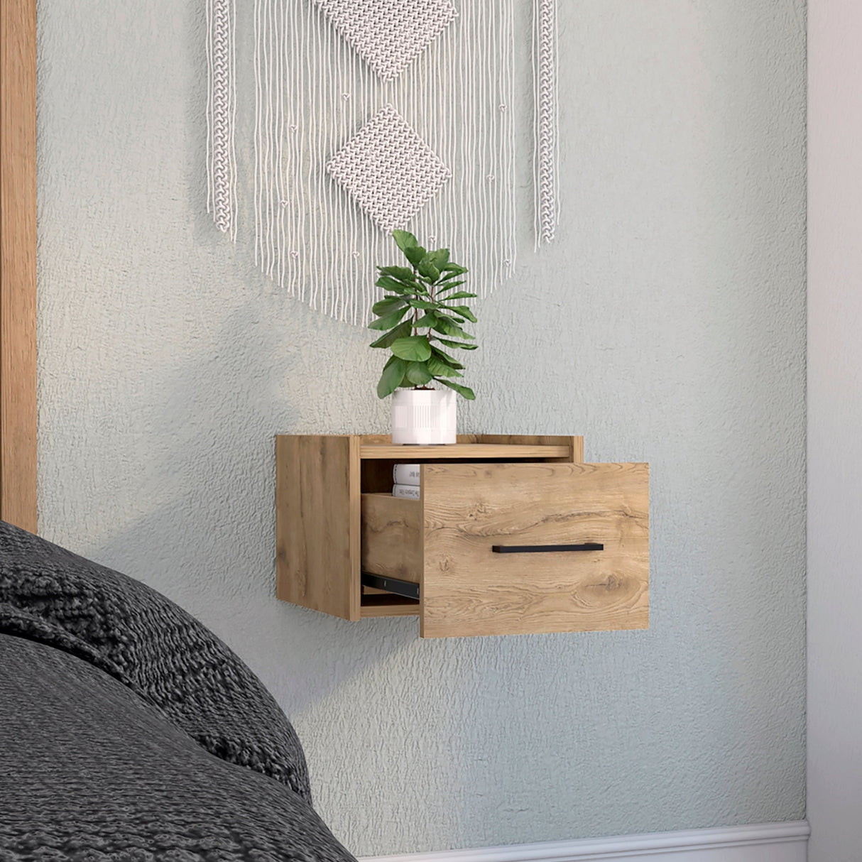 Mesa de Noche Flotante Boa Macadamia 35x25cm con Un Cajón - Mesas de Noche | Bylmo