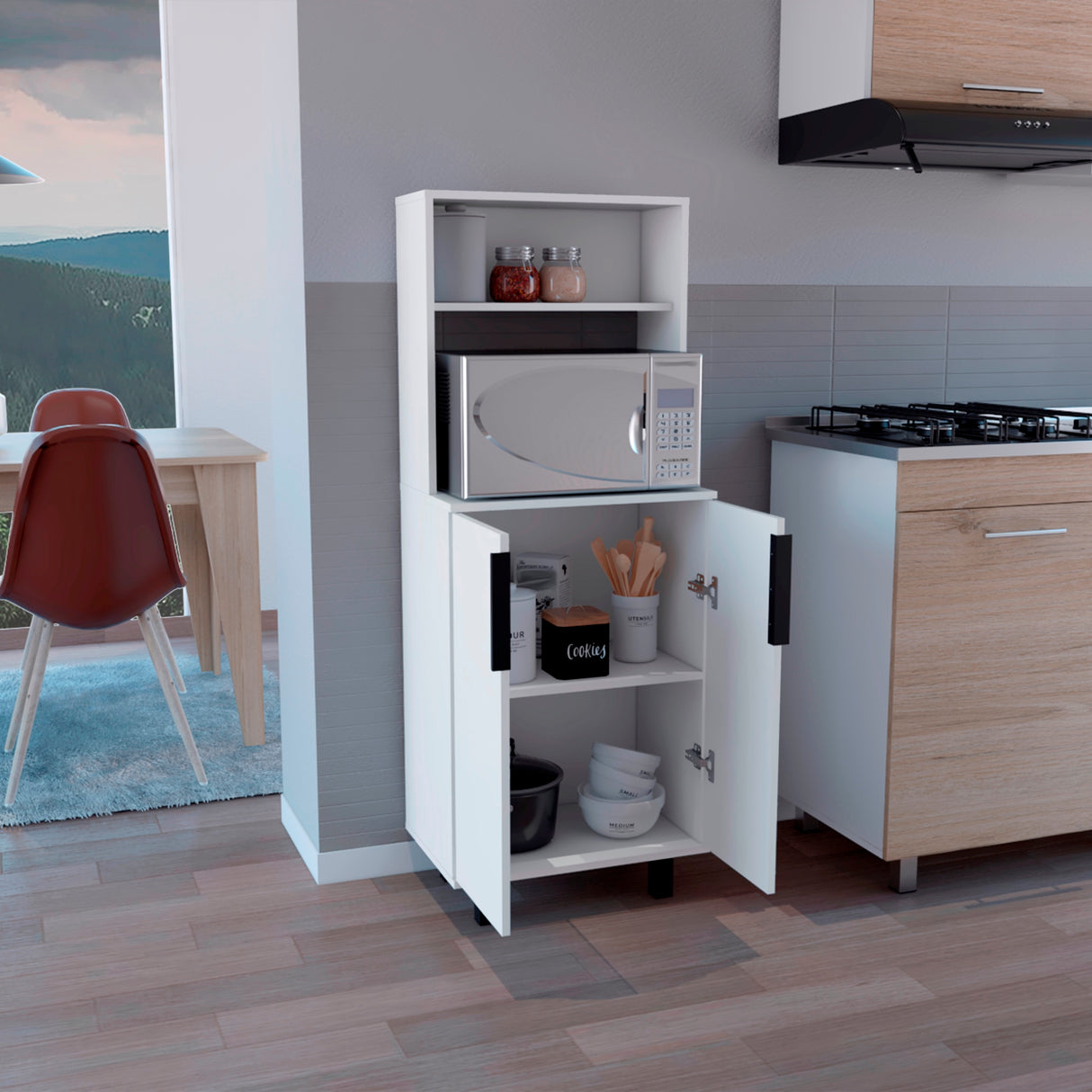 Alacena Oshawa 2 Puertas Blanca con Patas 140cm x 53.2cm - Alacenas y Muebles Microondas | Bylmo