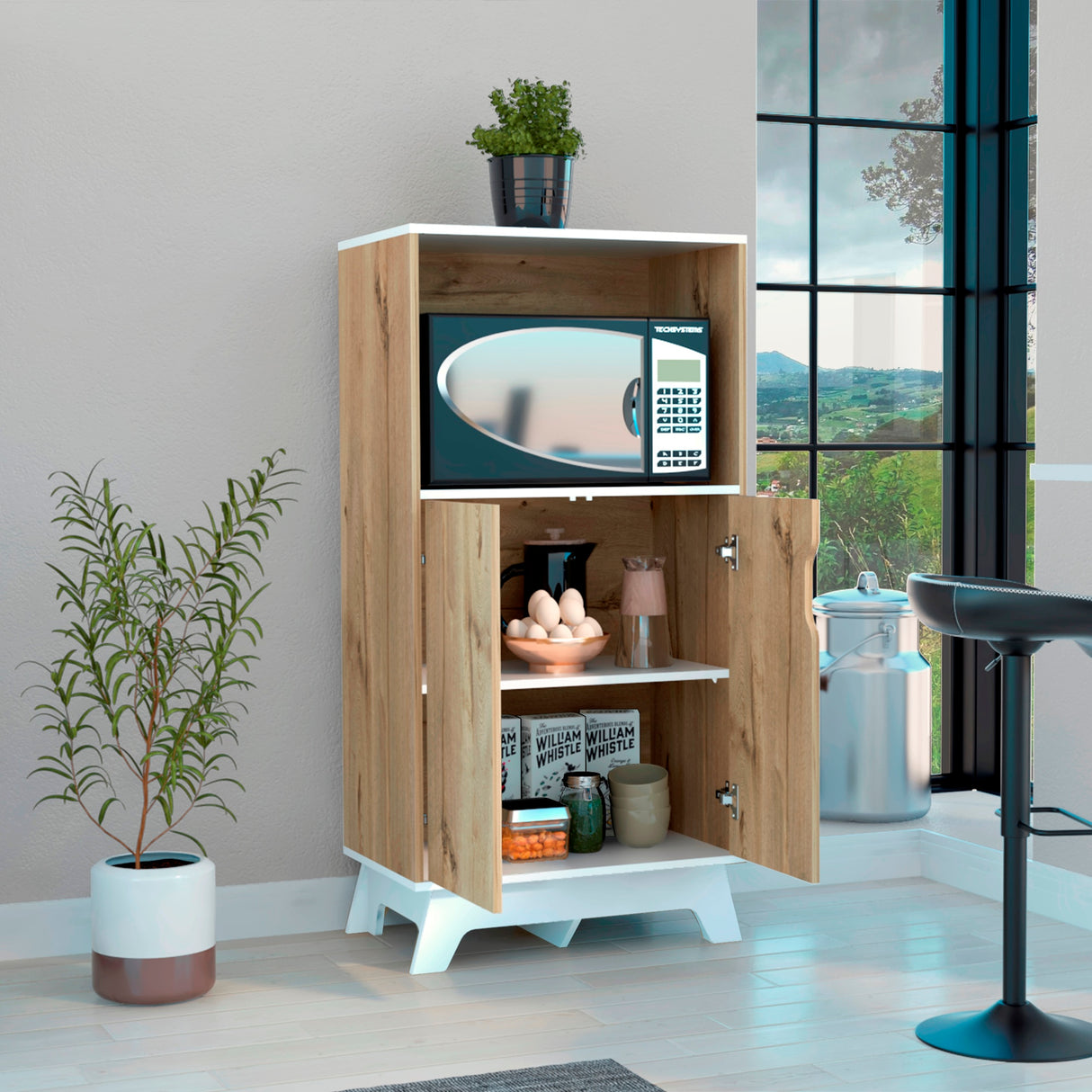 Mueble Microondas Diyue 2 puertas gran capacidad Duna y Blanco moderno 65 x 130cm - Alacenas y Muebles Microondas | Bylmo