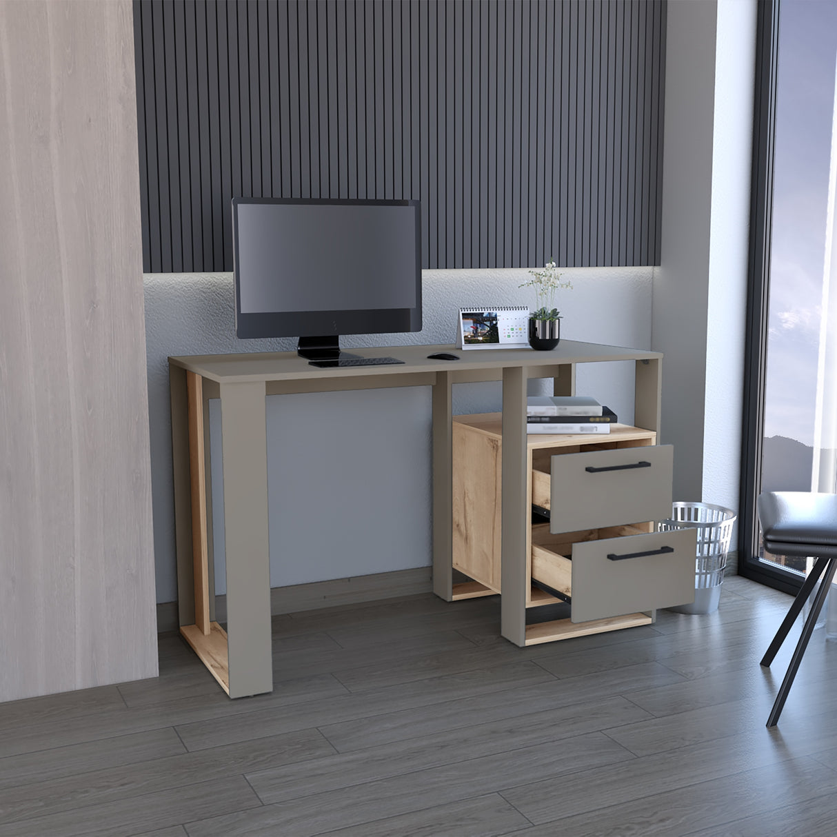 Escritorio Verlot 120x52cm 2 cajones color Taupe cent. de computo - Escritorios | Bylmo