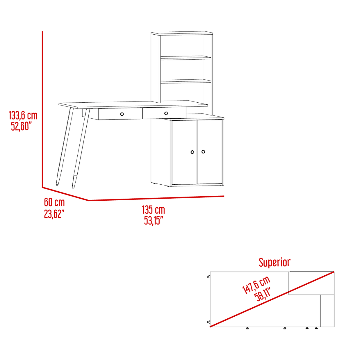 Escritorio Alfari Duna 60x135cm MDP 1 año garantía 30kg capacidad - Escritorios | Bylmo