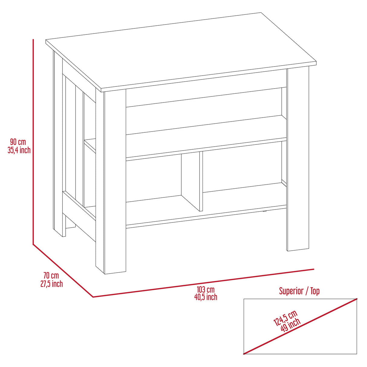 Isla de Cocina Cala 70x103 Blanco Onix Moderno - Barras y Muebles Auxiliares | Bylmo