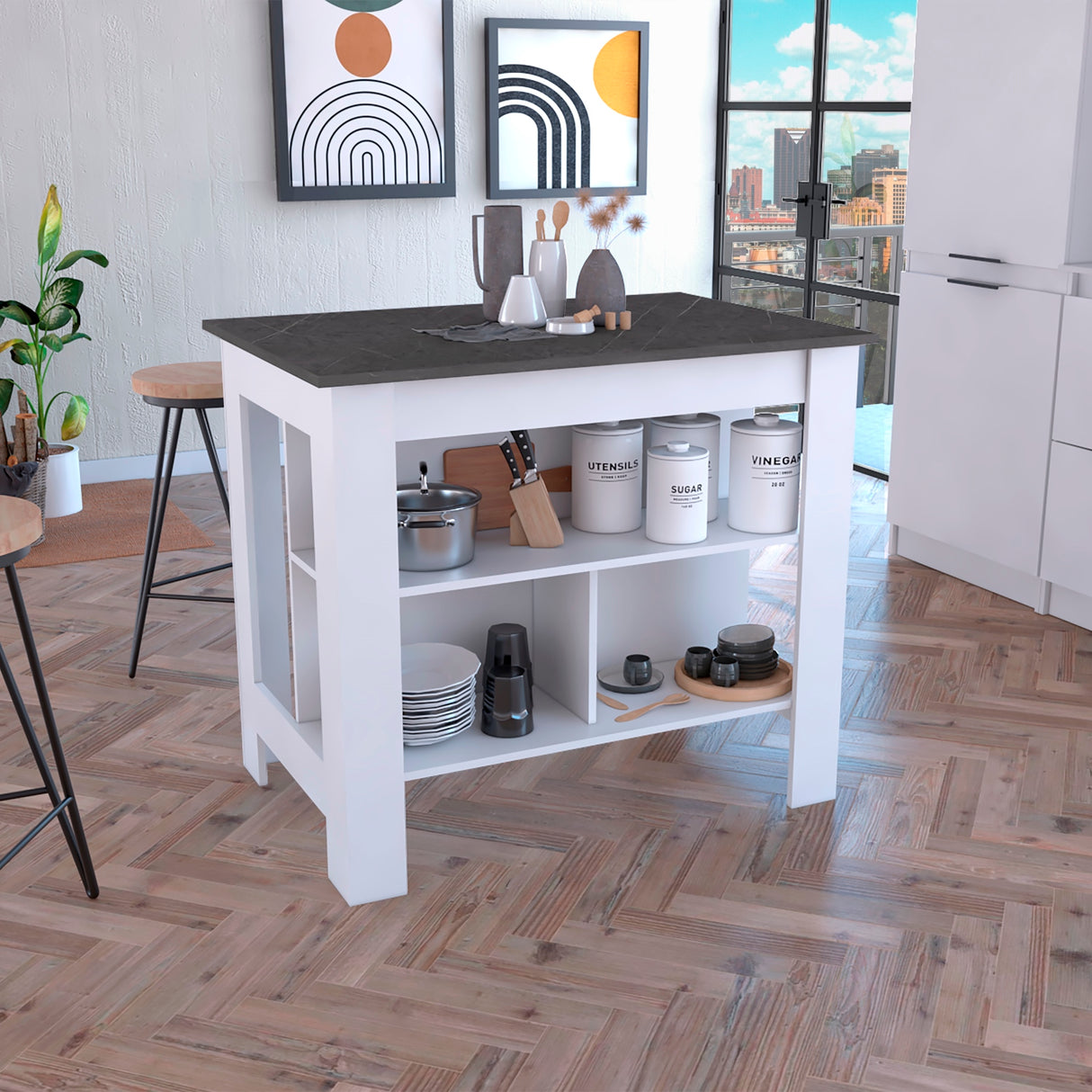 Isla de Cocina Cala 70x103 Blanco Onix Moderno - Barras y Muebles Auxiliares | Bylmo