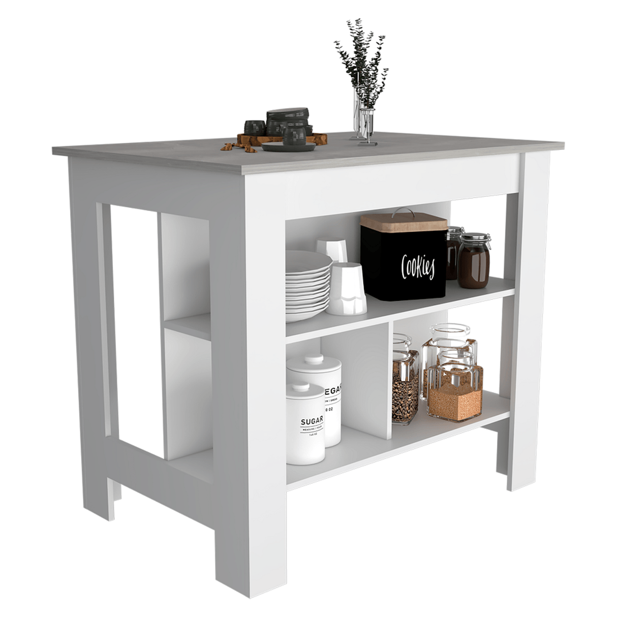 Isla de Cocina Cala 70x103 Blanco Ibiza con 2 Estantes - Barras y Muebles Auxiliares | Bylmo
