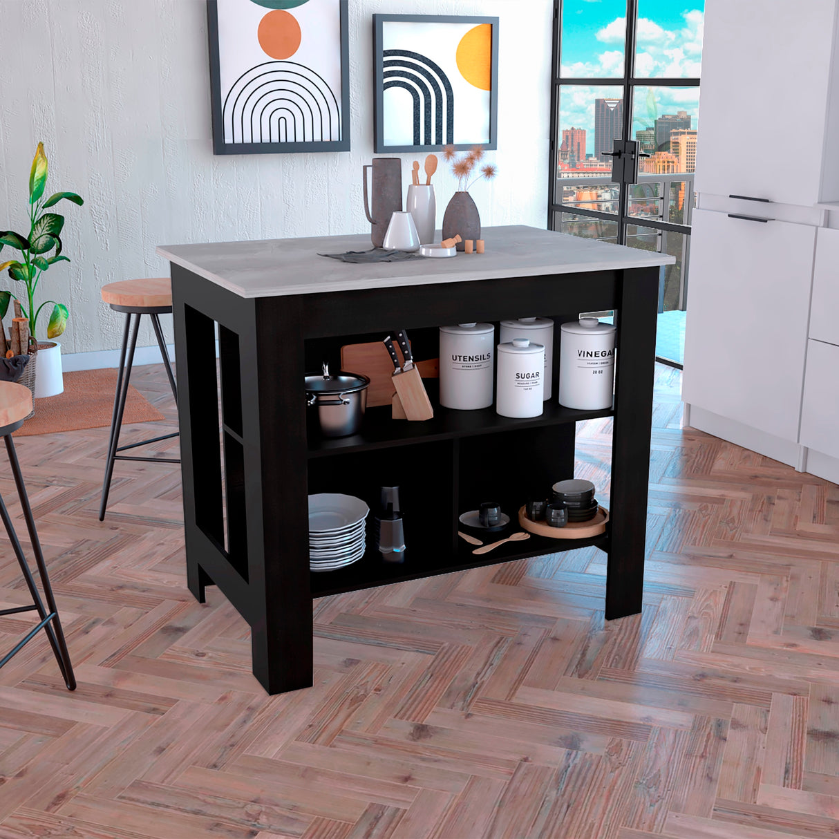 Isla de Cocina Cala 70x103 Wengue Ibiza 2 Entrepaños Moderna - Barras y Muebles Auxiliares | Bylmo