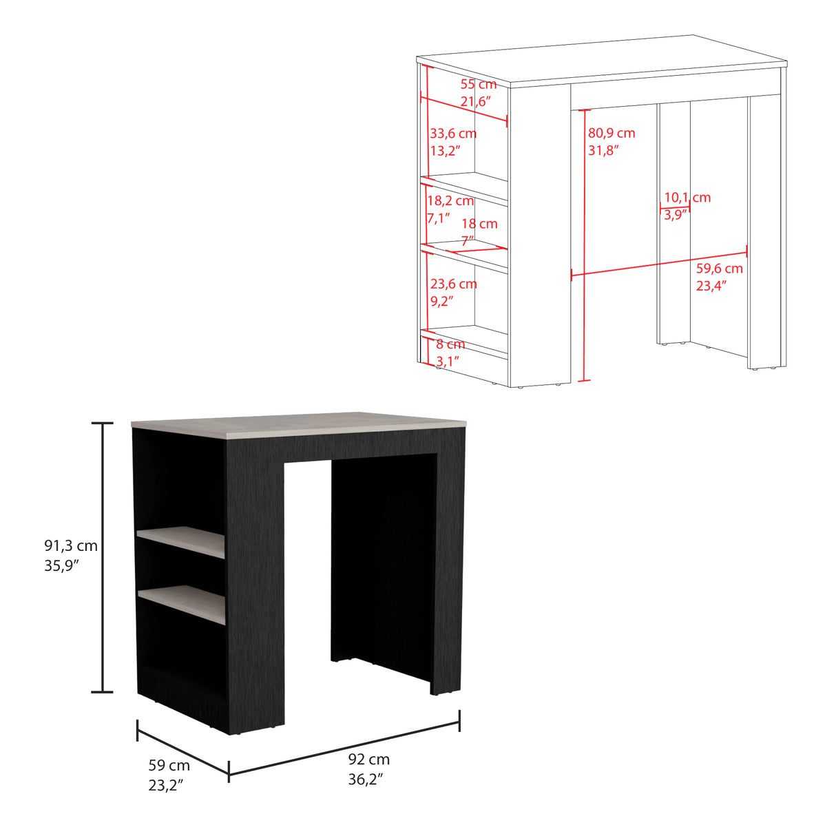 Isla de Cocina Potree Moderno 3 Entrepaños Wengue 59x91.3cm - Barras y Muebles Auxiliares | Bylmo
