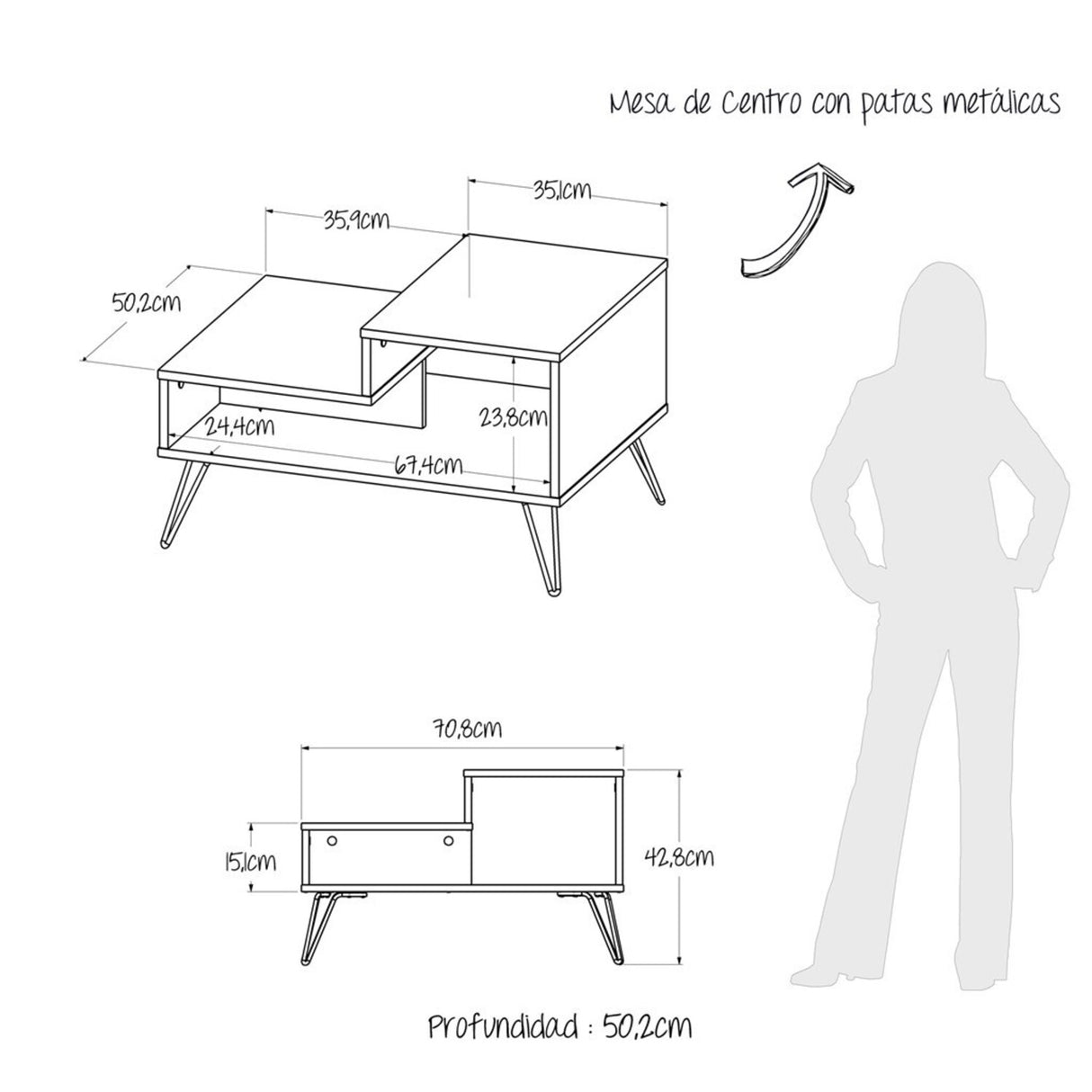 Mesa de Centro Urban Duna 70.8x50.2cm Moderna - Mesas de Centro | Bylmo