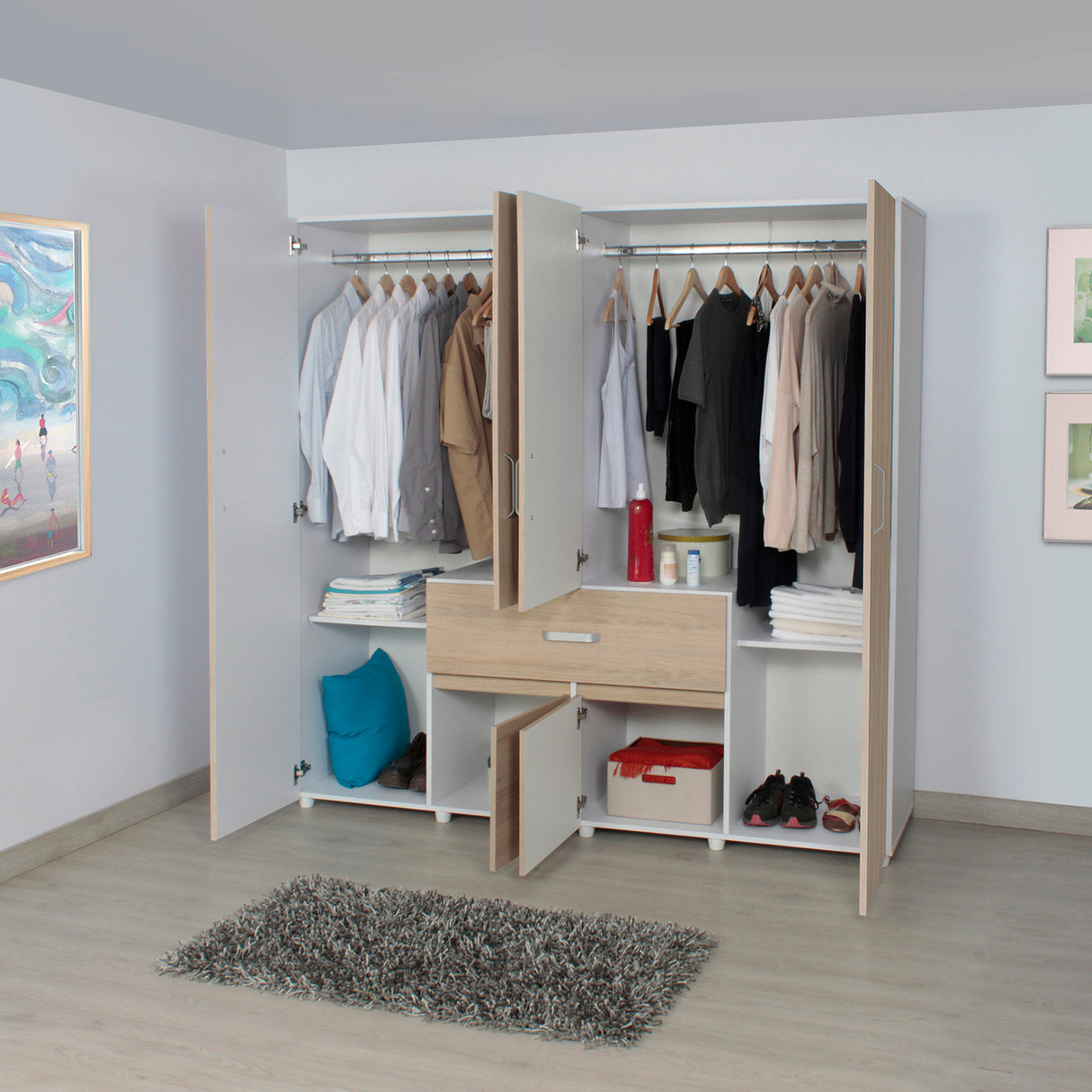 Closet Bonn Moderno 180x49.8 Blanco con 6 Puertas y 2 Cajones - Closets | Bylmo