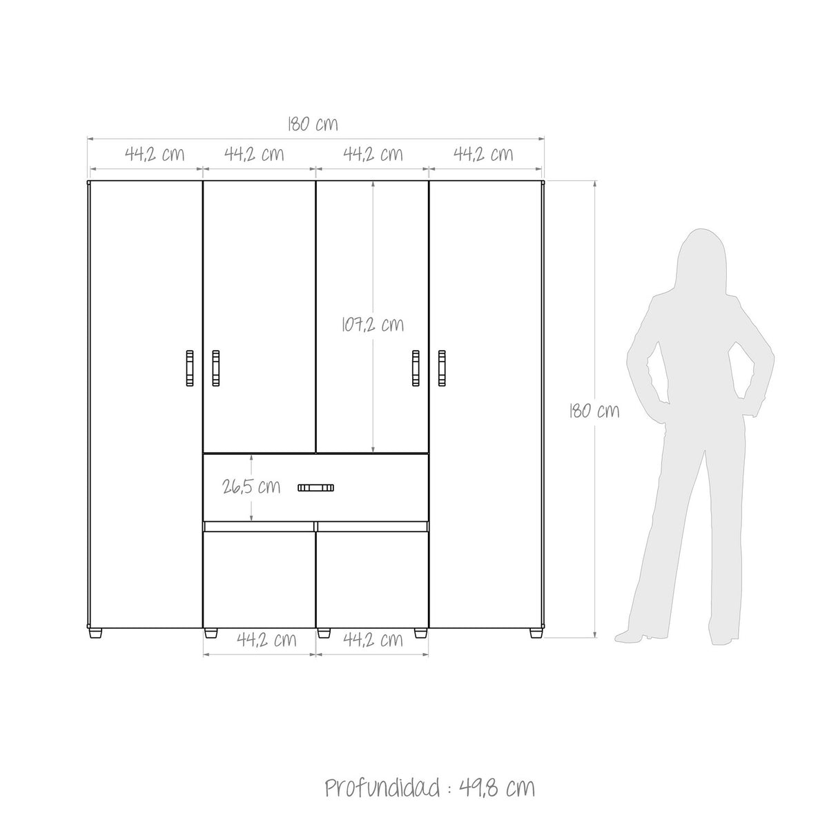 Closet Bonn Moderno 180x49.8 Blanco con 6 Puertas y 2 Cajones - Closets | Bylmo