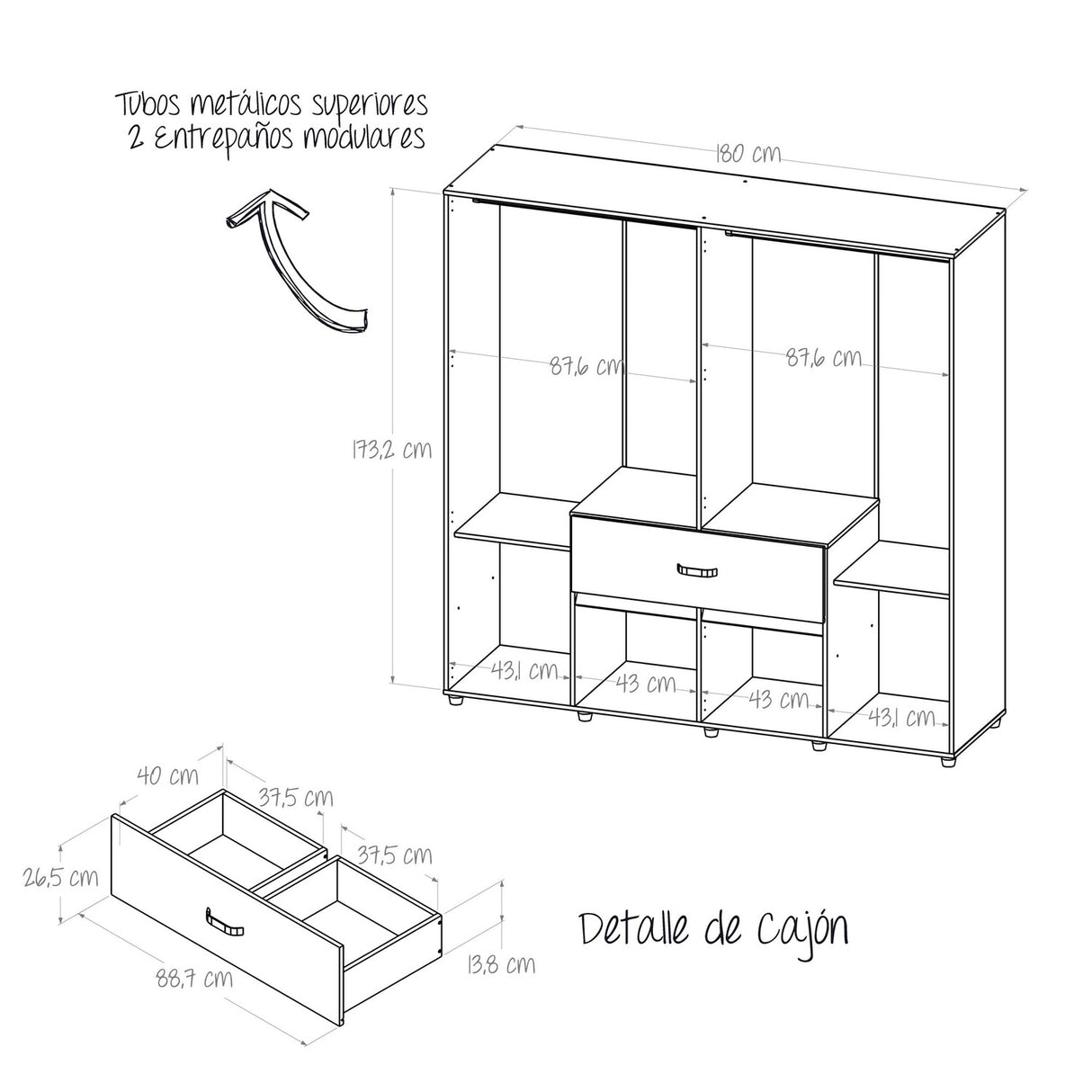 Closet Bonn Moderno 180x49.8 Blanco con 6 Puertas y 2 Cajones - Closets | Bylmo