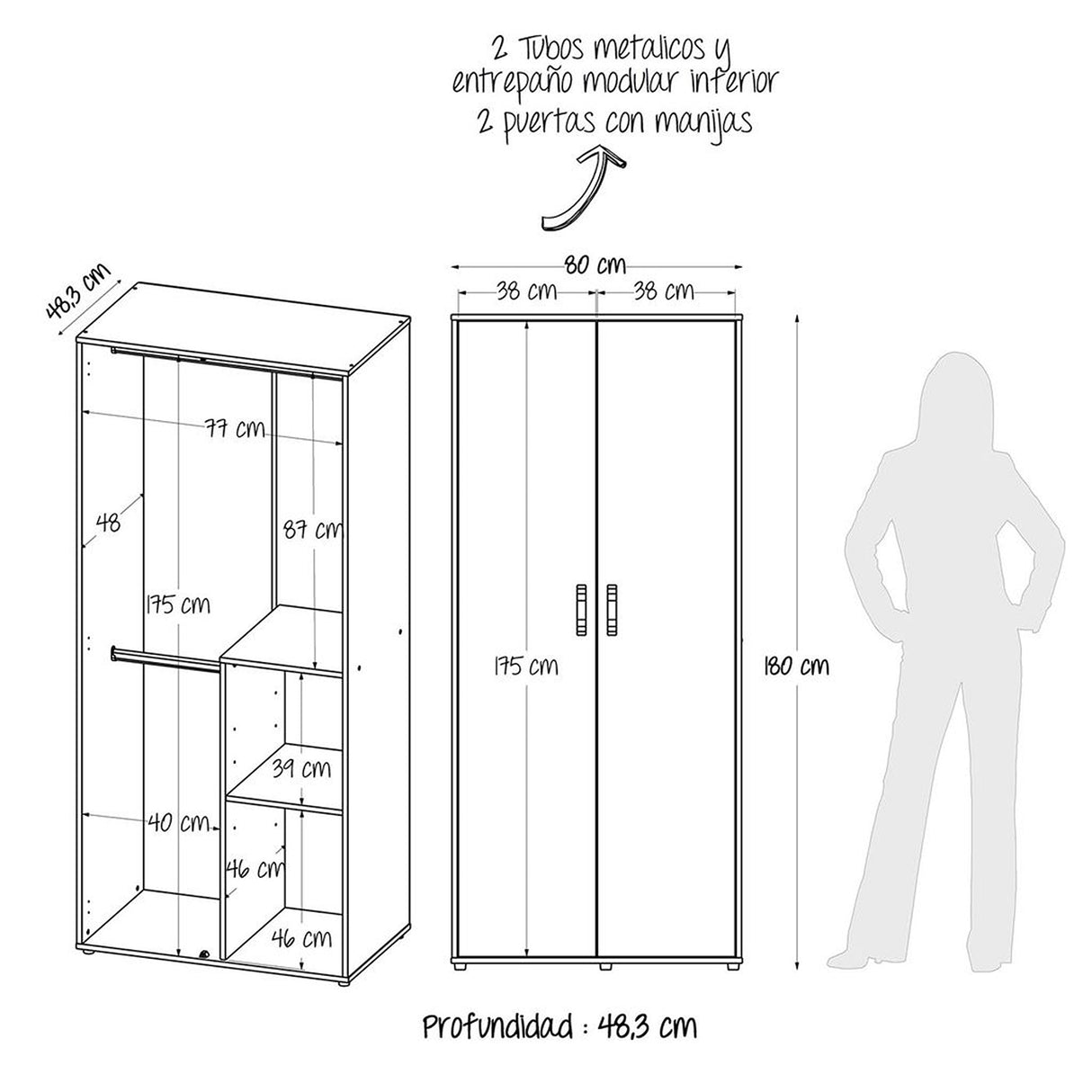 Closet Star Compacto Ceniza 80x180cm Moderno - Closets | Bylmo