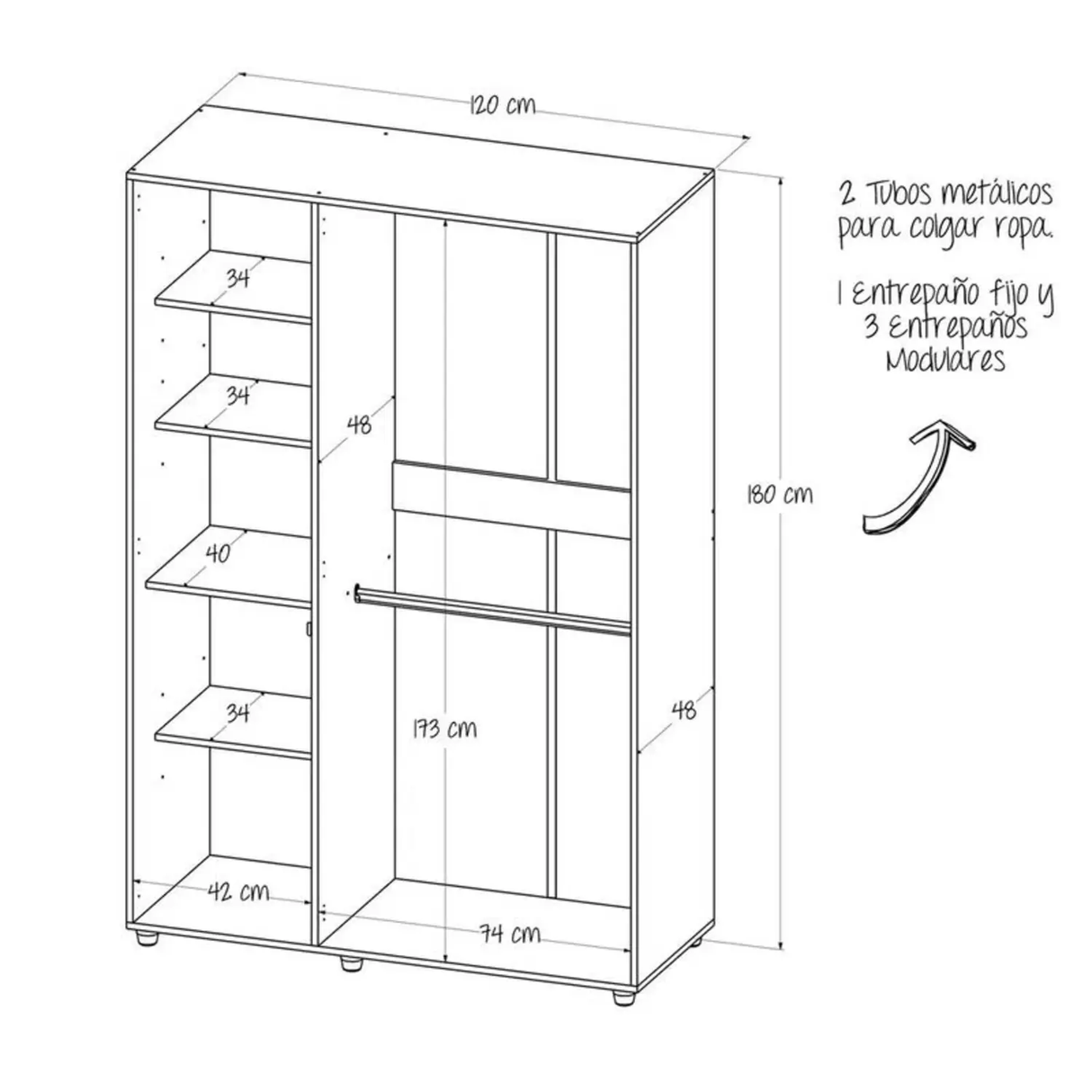 Closet Bilbao Wengue 120x180 cm con Cerradura y 5 Entrepaños - Closets | Bylmo