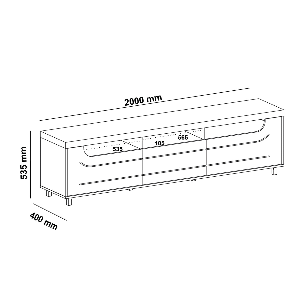 Mesa para TV Bewood 200x40x53 Roble Grafito TV hasta 75 Pulgadas - Muebles de TV | Bylmo