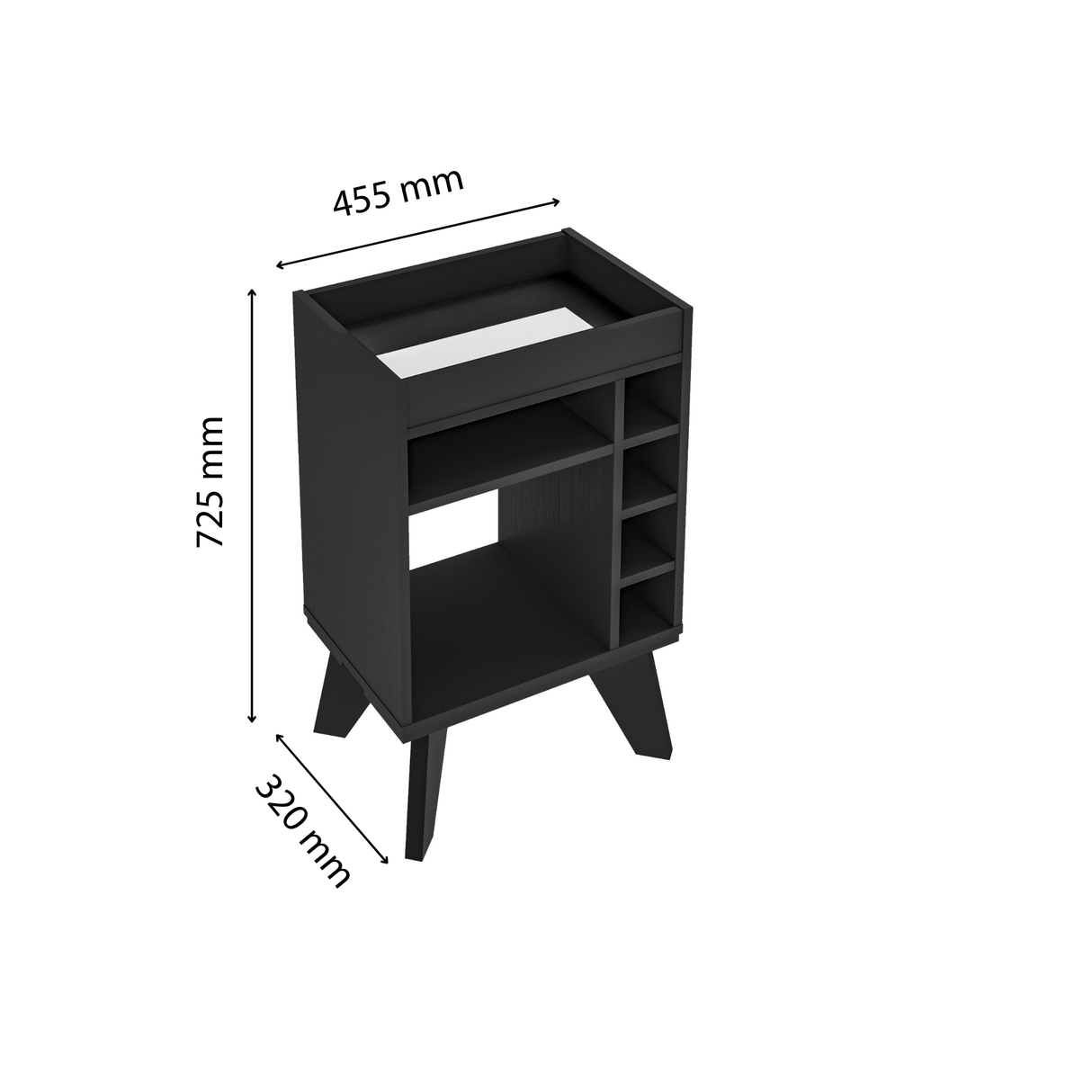 Bar Bajo Stelar Negro Retro 45 cm con Espacio para Botellas - Bares | Bylmo