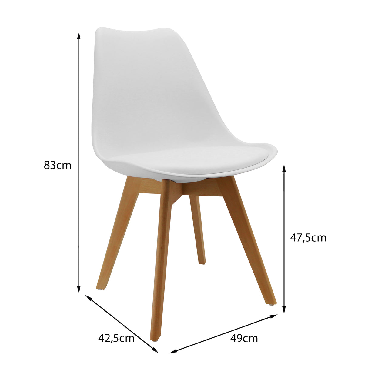 Kit x 2 Sillas Comedor Joly Modernas Blanco 49 cm - Sillas y Butacos | Bylmo