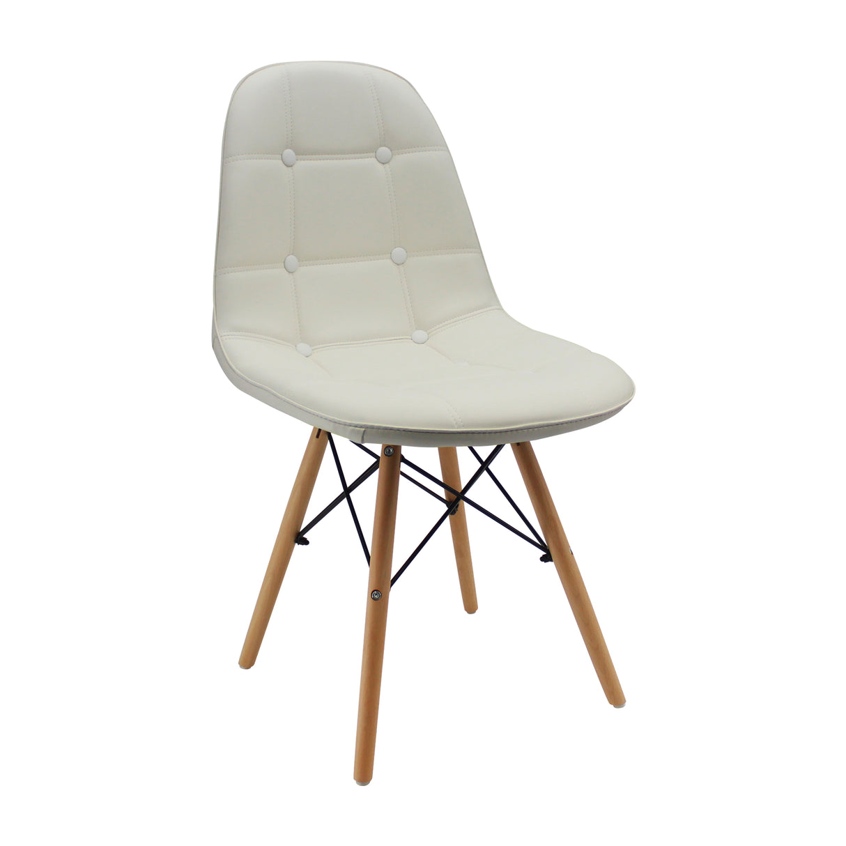 Silla de Comedor DKR Botones Confort Cuero Blanco 44 cm - Sillas y Butacos | Bylmo