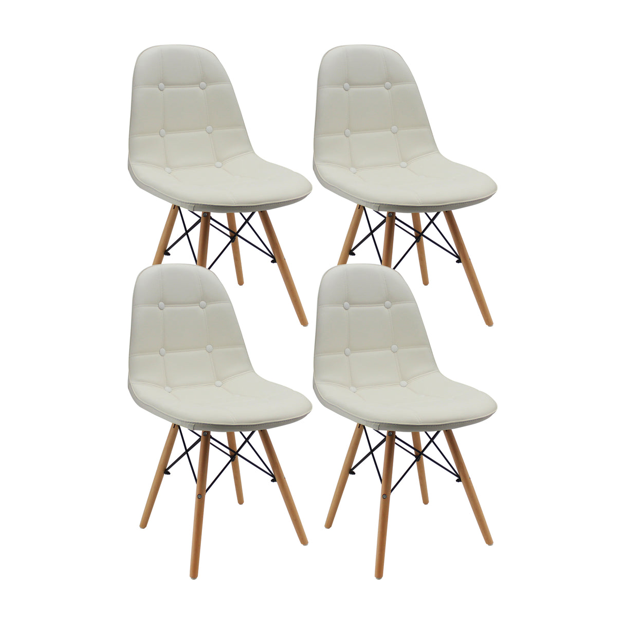 Kit x 4 Sillas Comedor DKR Botones Blanco 44 cm Cuero Ecológico - Sillas y Butacos | Bylmo