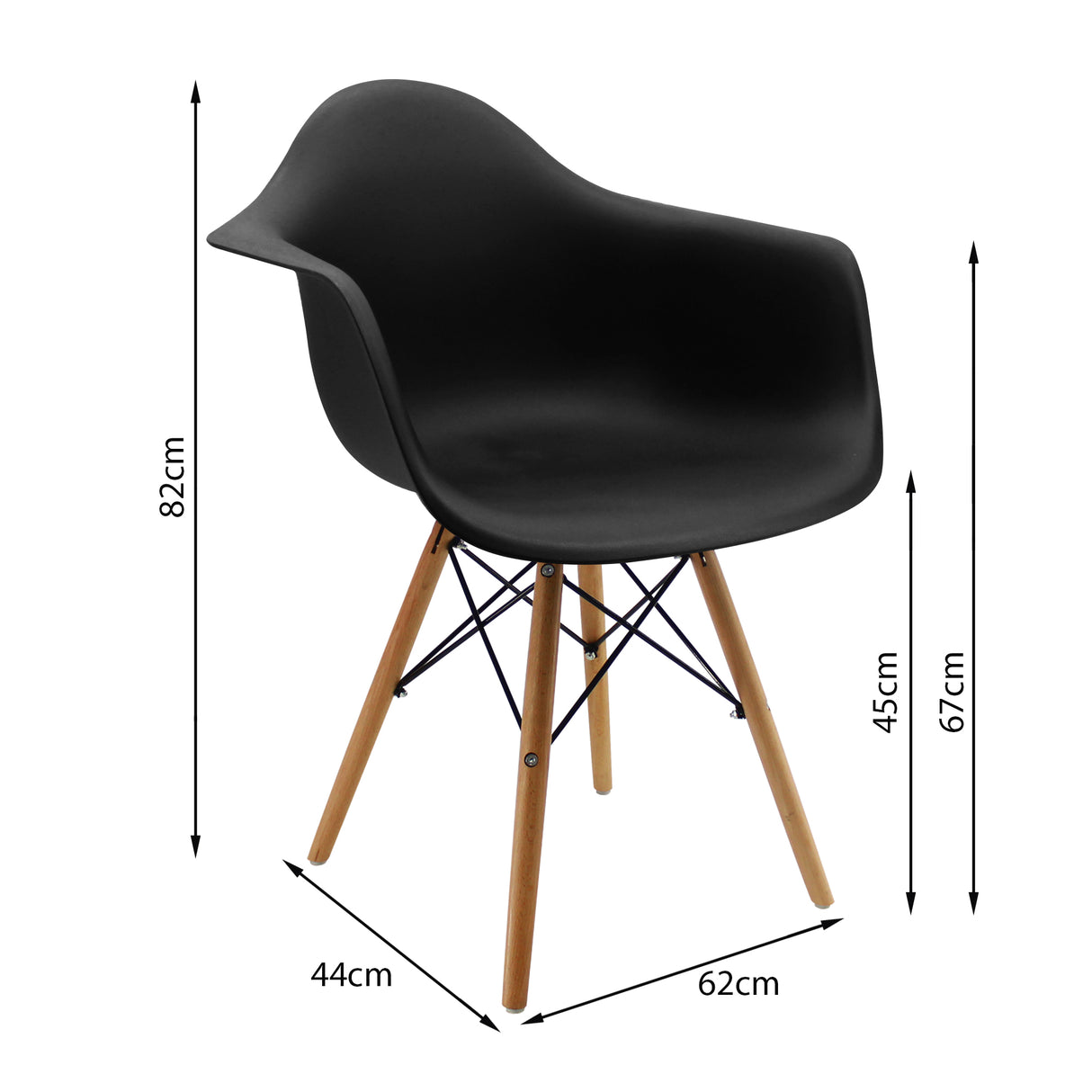 Silla de Comedor DKR Eames Negra con Brazos Moderna 62 cm - Sillas y Butacos | Bylmo