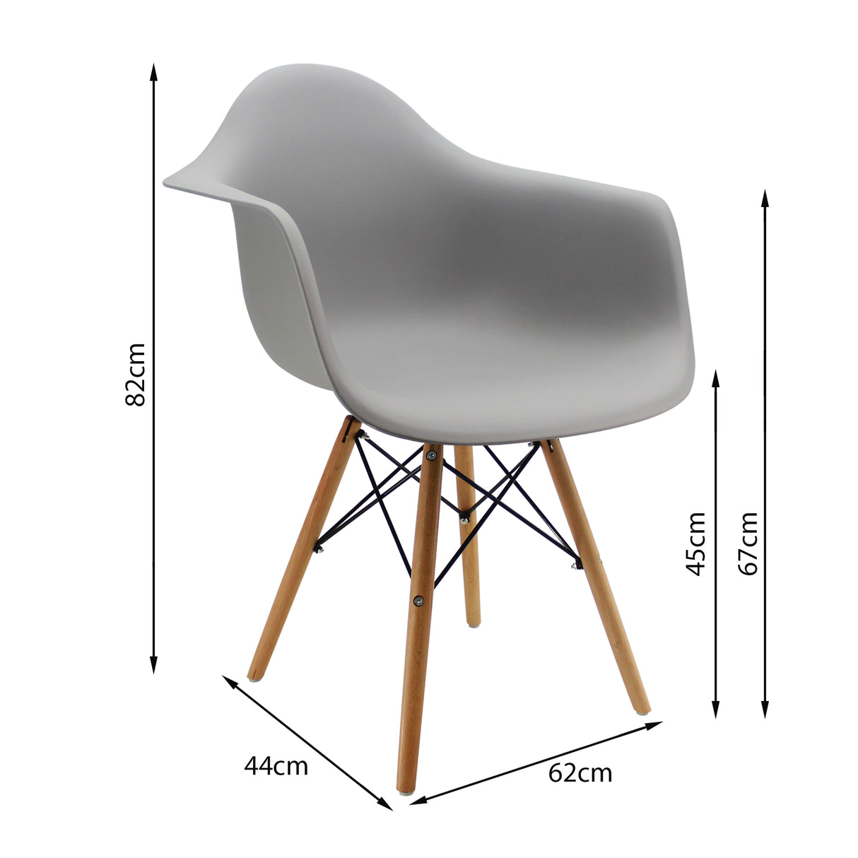 Kit x 2 Sillas Comedor DKR Eames Gris Moderno Polipropileno 62 cm - Sillas y Butacos | Bylmo