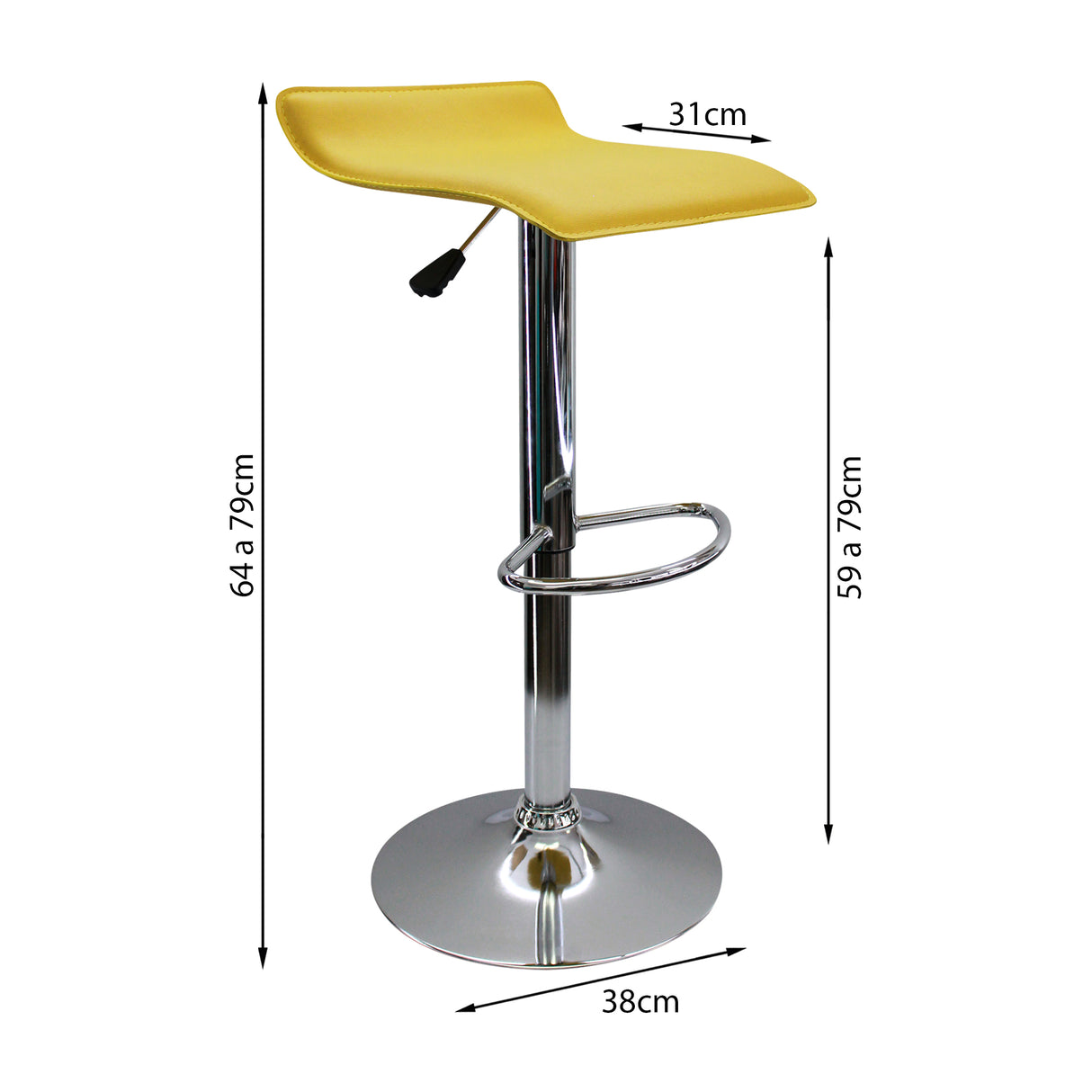 Silla Bar Wave Altura Regulable Amarillo 38x79cm Eco Cuero - Sillas y Butacos | Bylmo