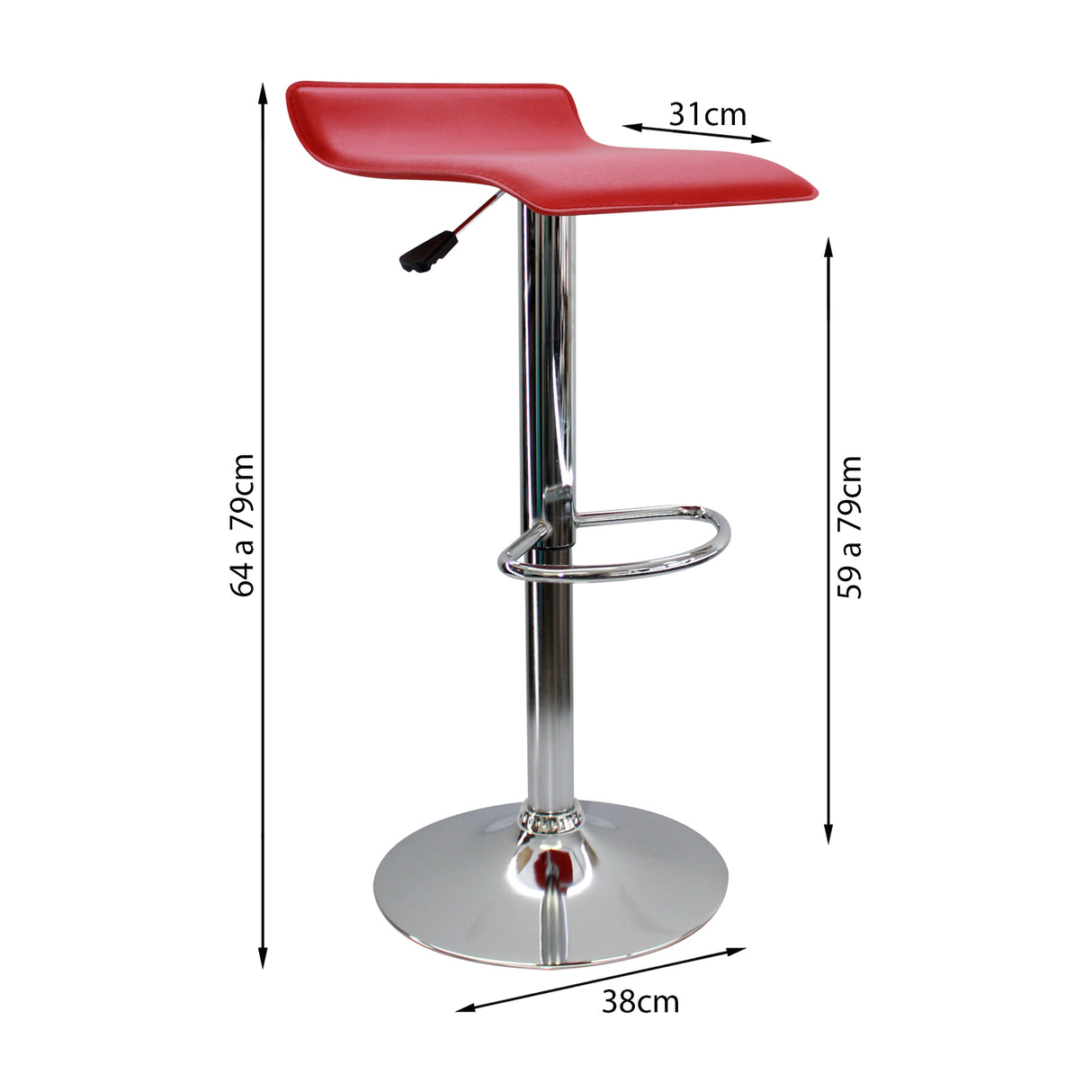 Set x 3 Sillas de Bar Wave Ajustables en Altura Rojo 38x79cm - Sillas y Butacos | Bylmo