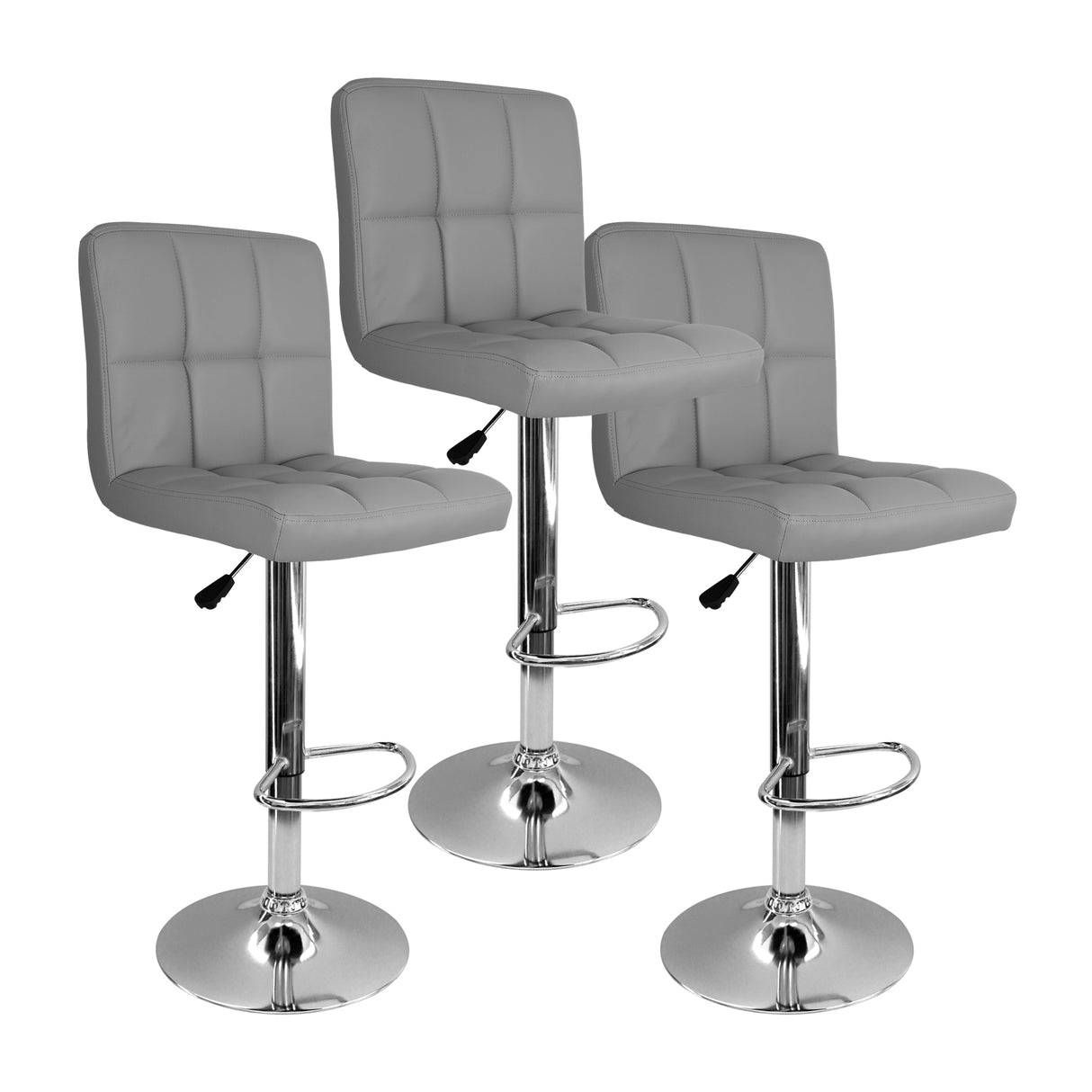 Set x 3 Sillas de Bar Confort Gris Giratorias Altura Ajustable - SILLAS Y BUTACOS | Bylmo