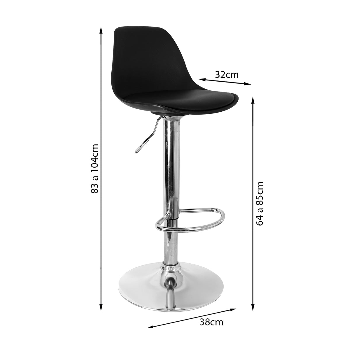 Set x 3 Sillas de Bar July Eco Cuero Negro Ajustable en Altura - SILLAS Y BUTACOS | Bylmo