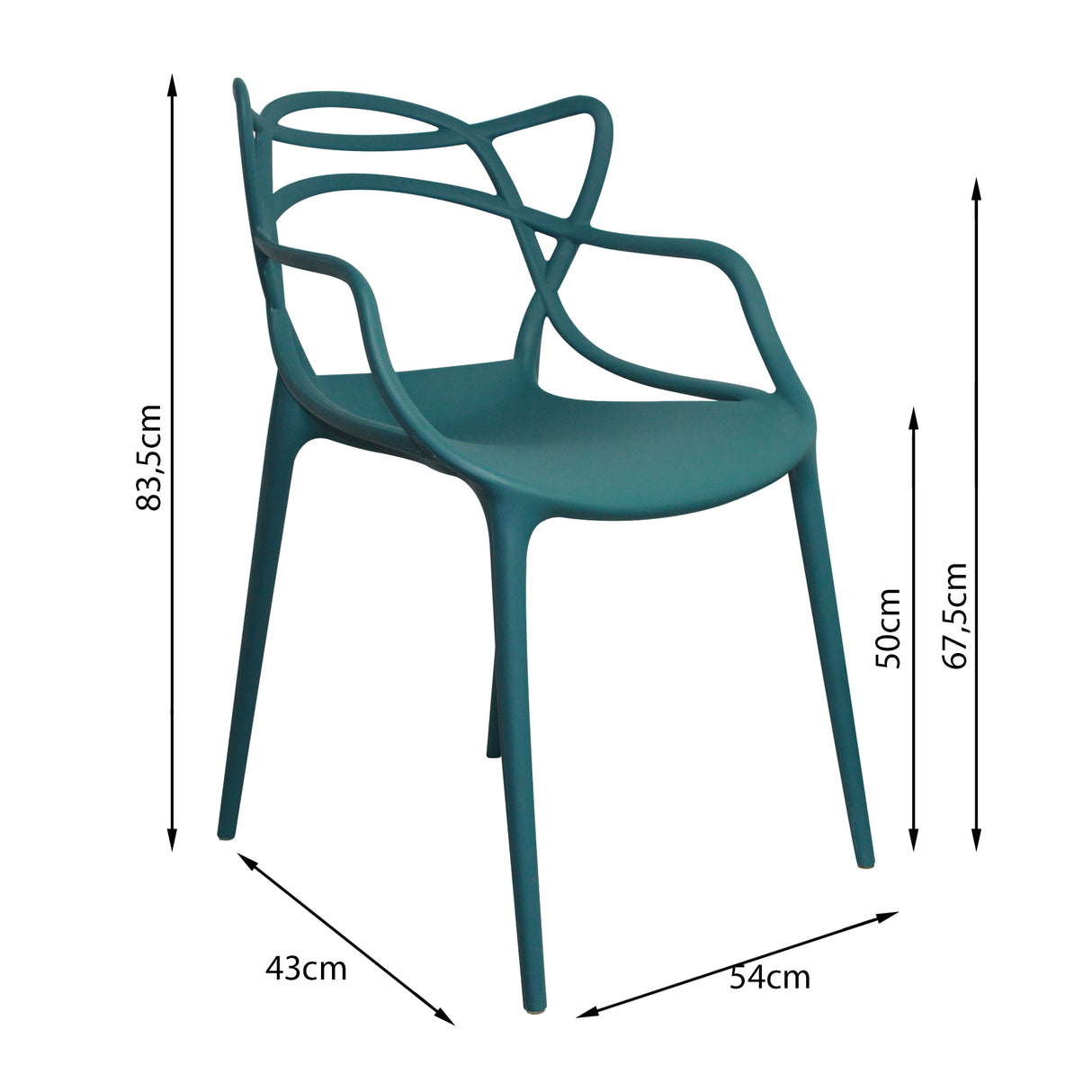 Kit x 4 Sillas para Exteriores Solna 54 cm Azul Petróleo Europeo con Apoya Brazos - Sillas de Exterior | Bylmo