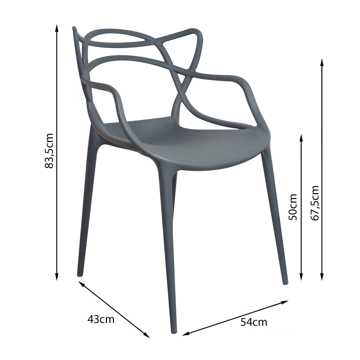 Kit x 4 Sillas para Exteriores Solna 54 cm Gris Europeo con Apoya Brazos - Sillas de Exterior | Bylmo