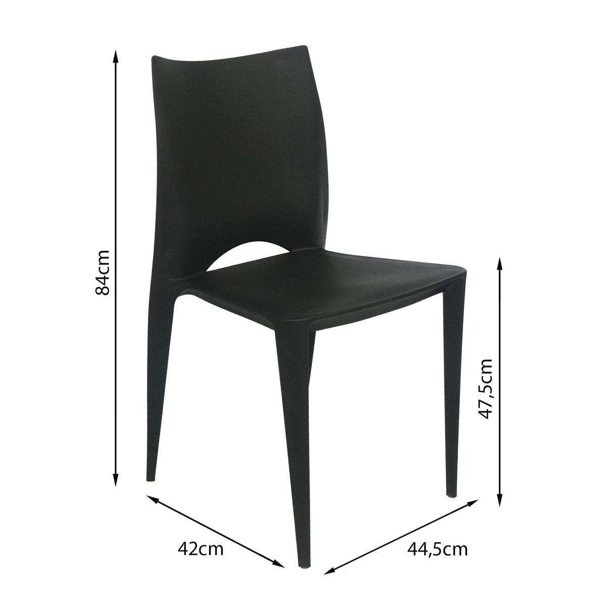 Kit x 4 Sillas para Exteriores Zoé 42 cm Negro Polipropileno sin Apoya Brazos - Sillas de Exterior | Bylmo