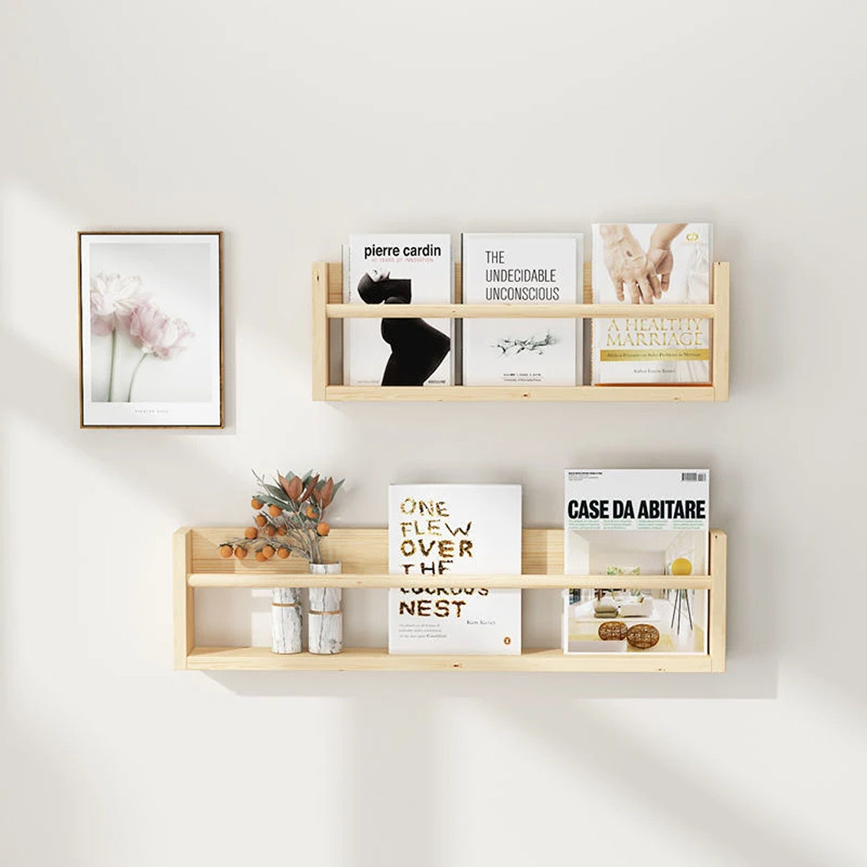 Set de 2 Repisas Ozli Modernas de Madera Pino Café 40x20cm con 1 Entrepaño - Repisas y Percheros | Bylmo