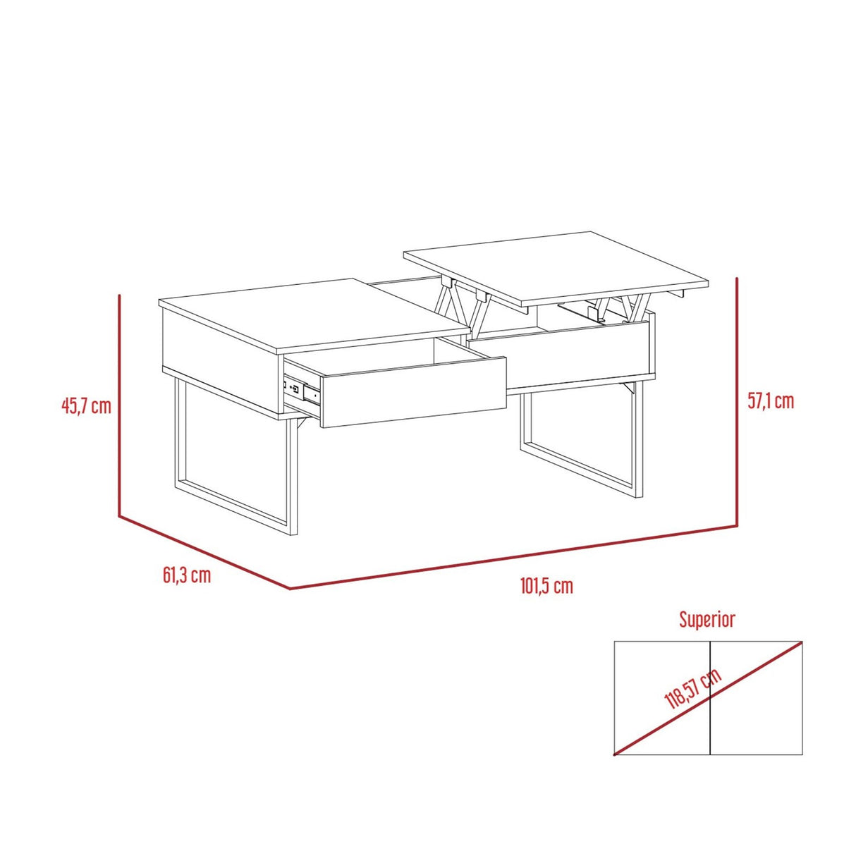 Mesa de Centro Extensible Funcentral Ceniza Wengue 101.5x45.7cm con Un Cajón - Mesas de Centro | Bylmo