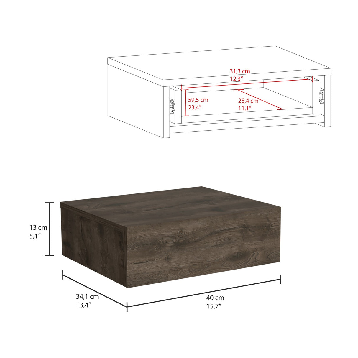 Mesa de Noche Milano Flotante 40x13cm Bellota Minimalista con Un Cajón - Mesas de Noche | Bylmo