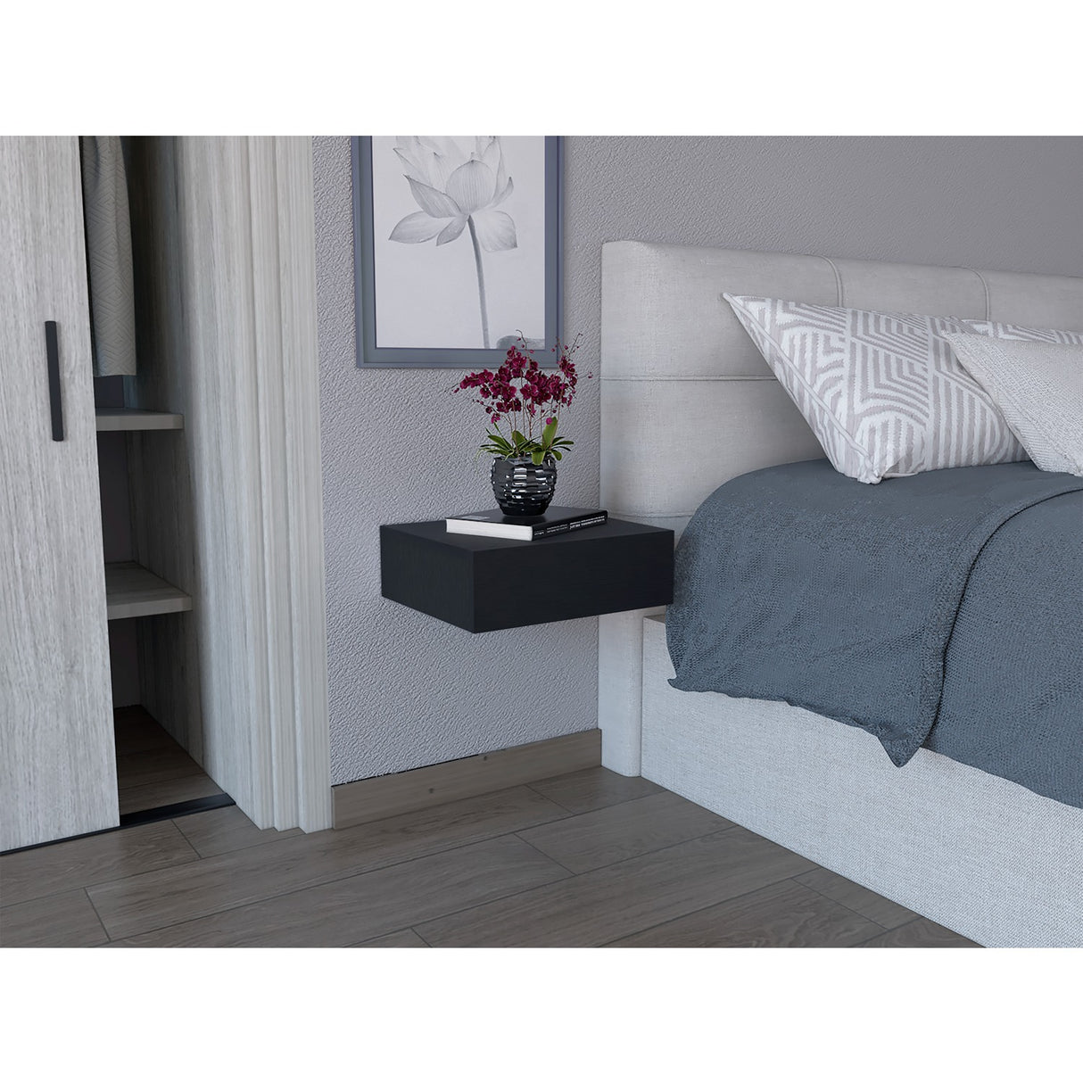 Mesa de Noche Milano Flotante 40x13cm Wengue Minimalista con Un Cajón - Mesas de Noche | Bylmo